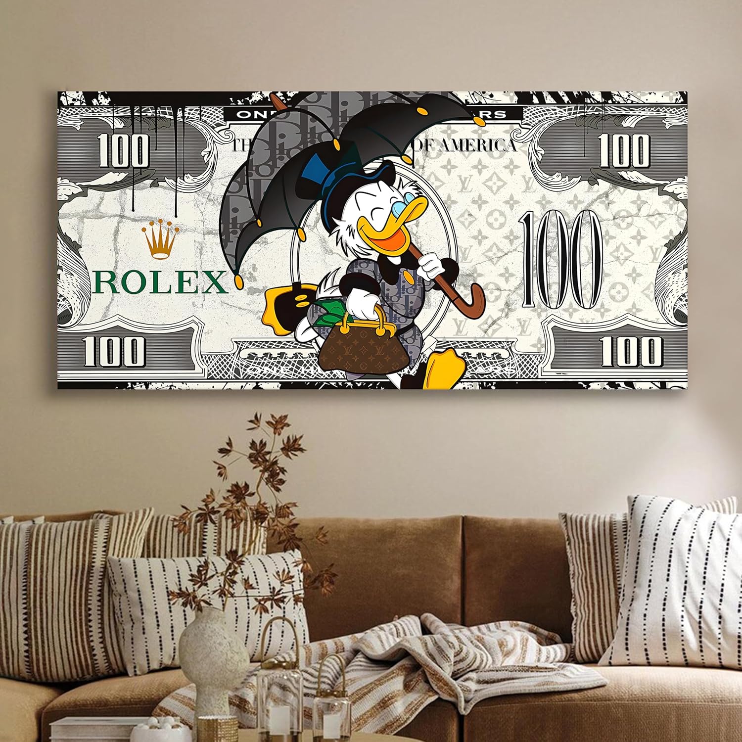 Dark Street Art Money Theme Canvas Wall Painting Home Decor 22x46 Inch - Art Street
