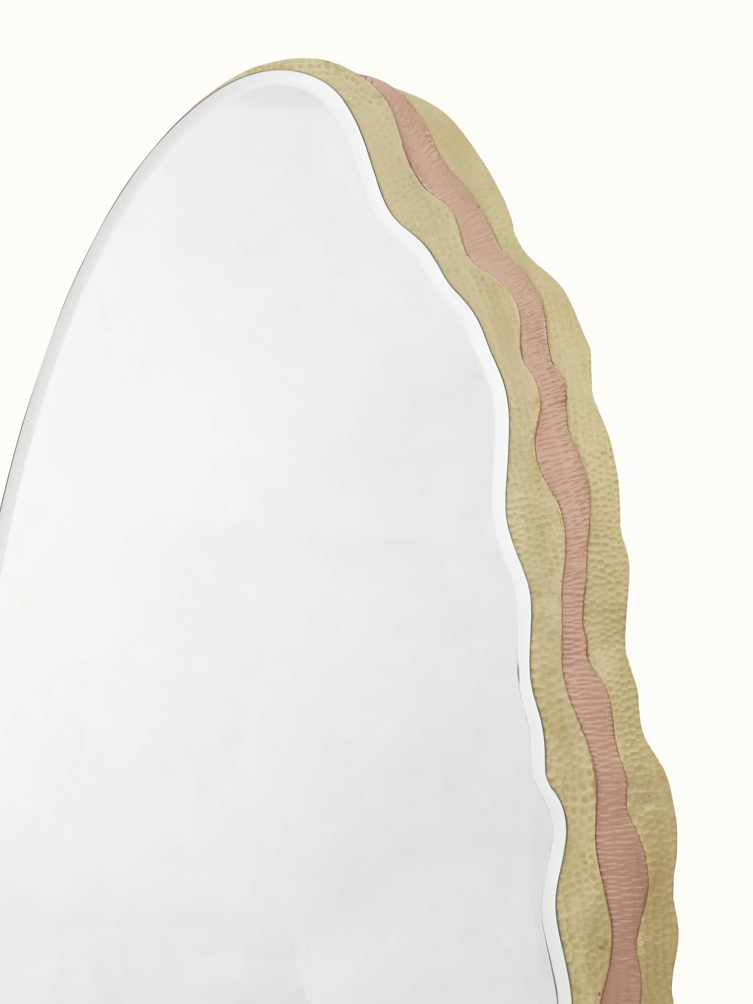 Side view of the brass & glass Thathera mirror, focusing on the craftsmanship and depth of the frame