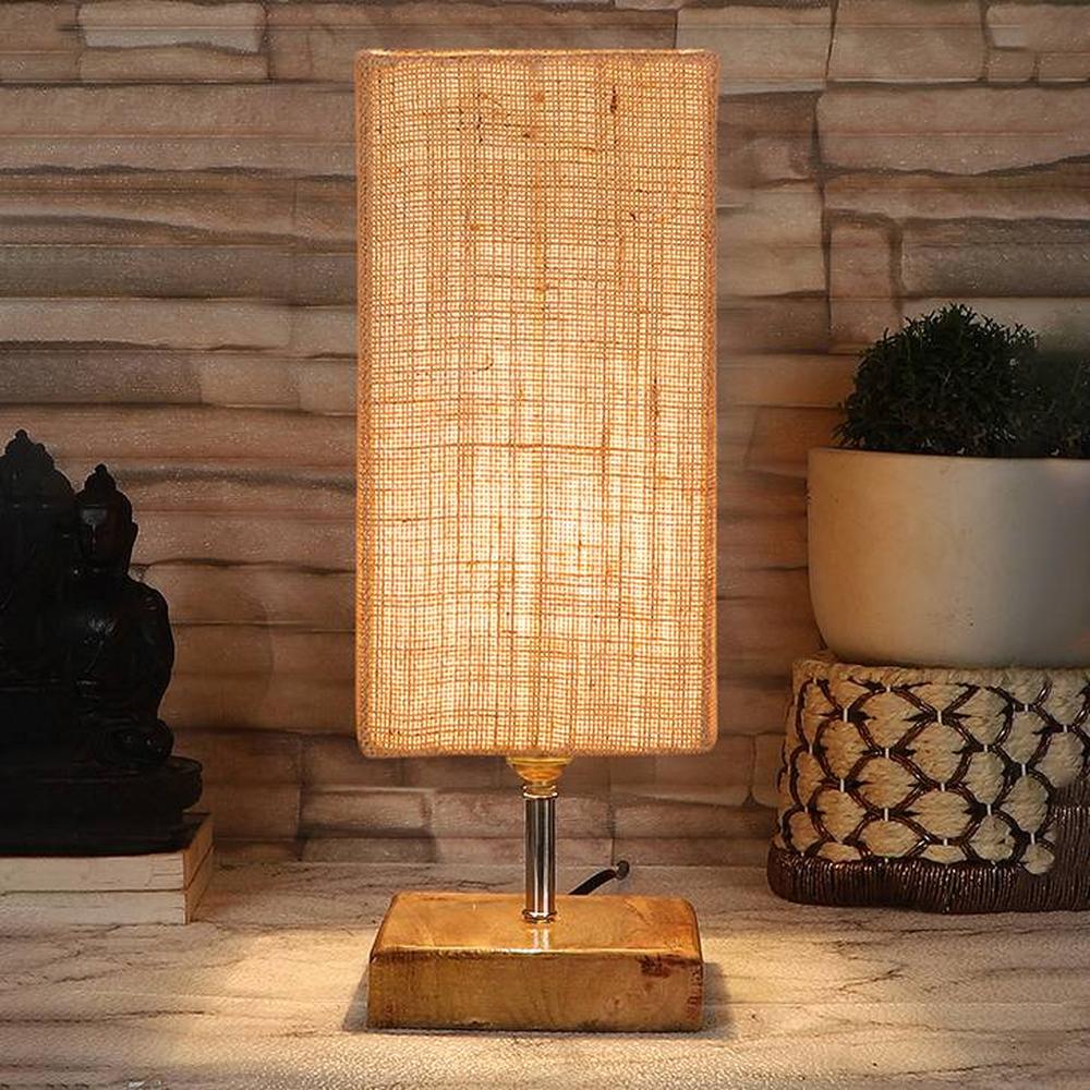 Faulkner Beige Jute table lamp with Square Natural Wood Base