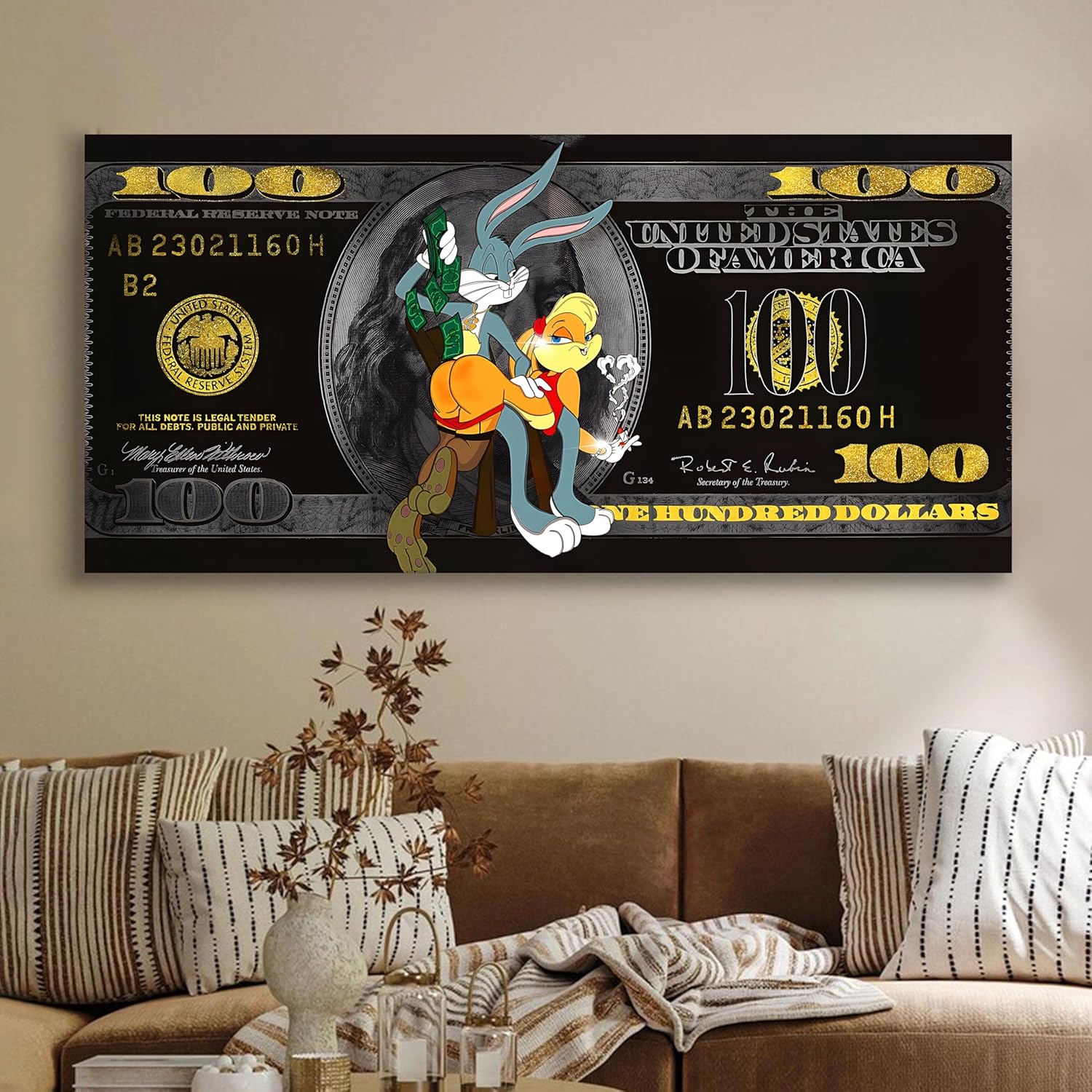 Urban Street Art Money Theme Canvas Wall Painting Home Decor 22x46 Inch - Art Street
