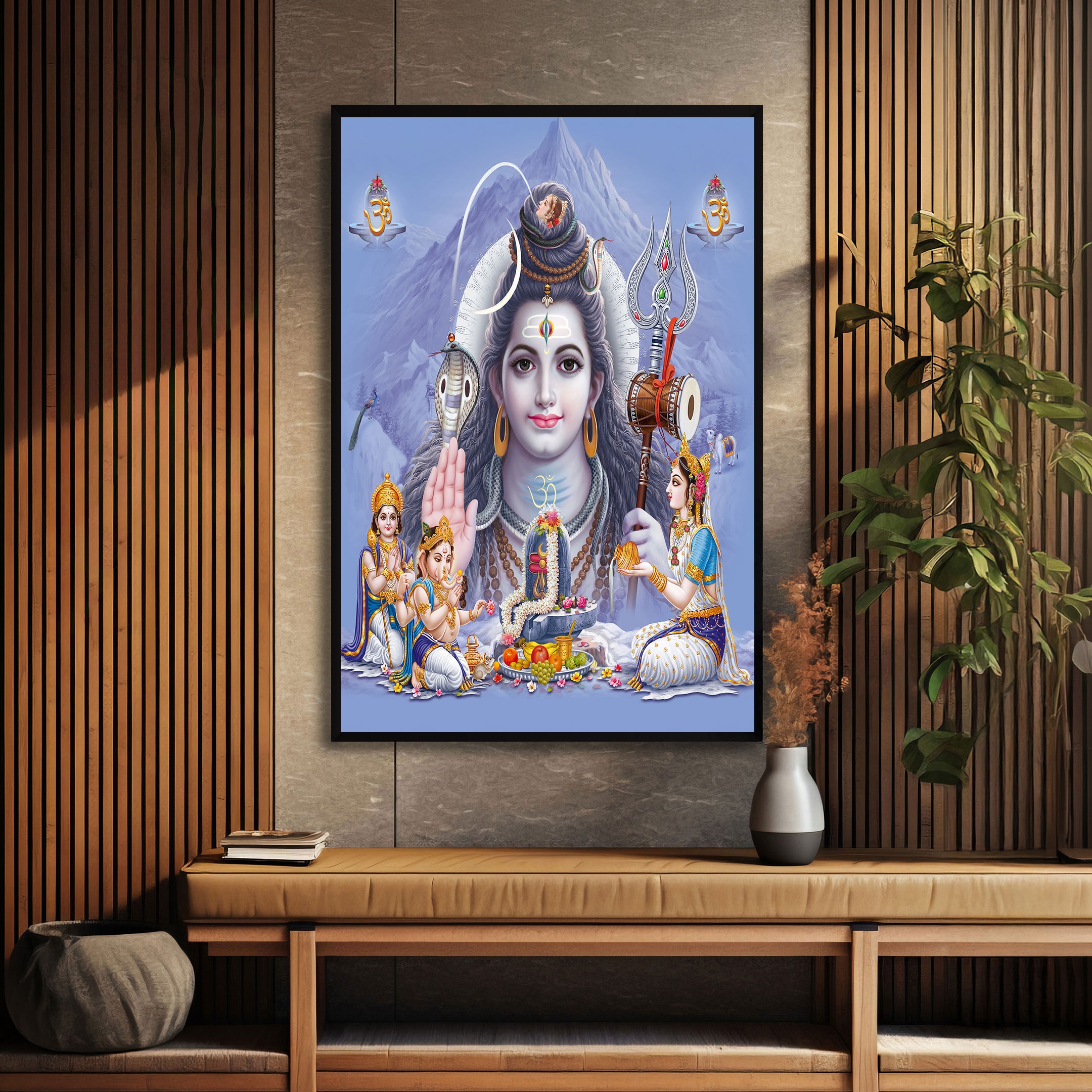 The Castle Decor Lord Shiva Parivar Wall Painting Framed Artwork 20x30 Inch Style 1 - The Castle Decor