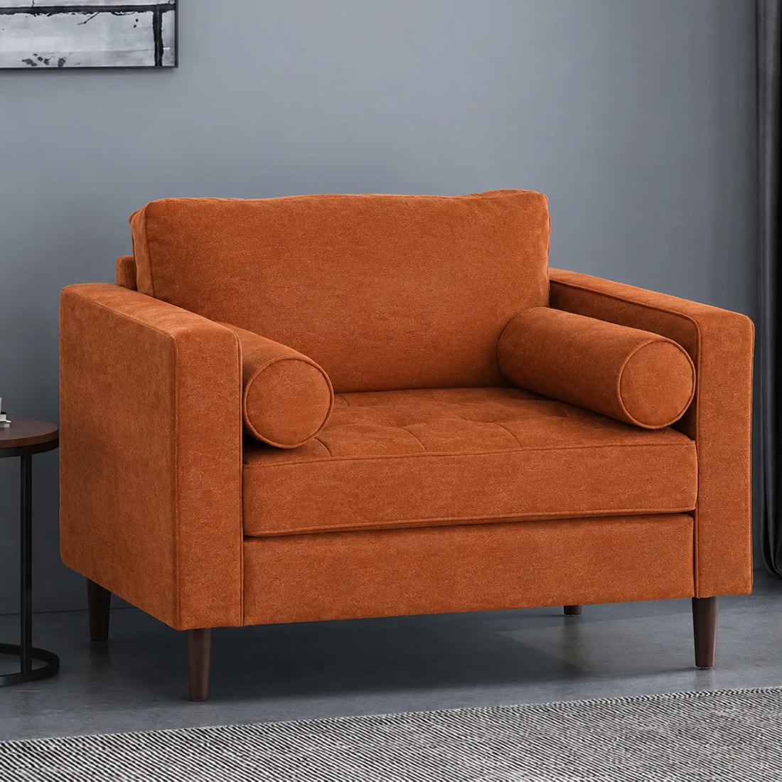 Bruch Boucle Fabric Arm Chair in Orange Colour - KURSIWALLAH