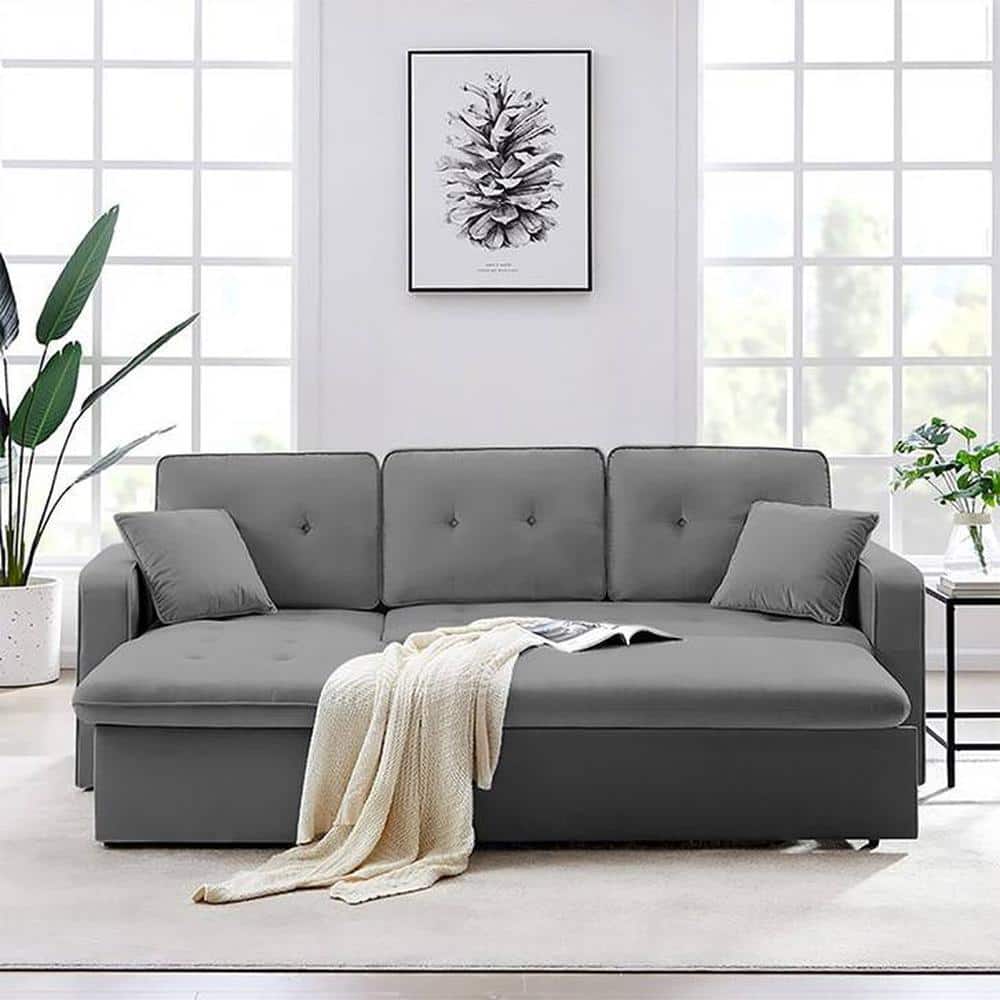 William Solid Wood Sofa cum Bed in Grey