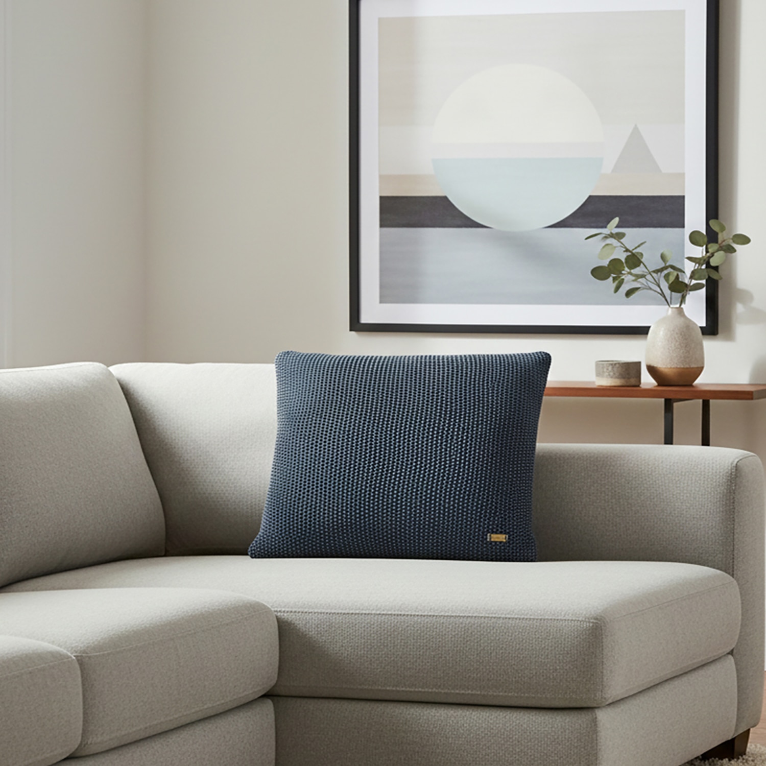 Mini Moss Knit Navy Cushion Cover  16X16 Inches - Pluchi