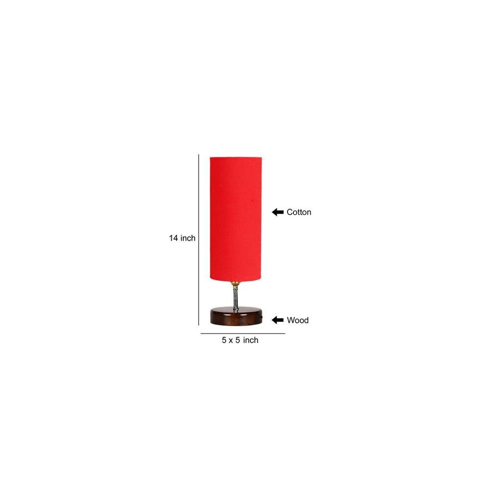 Webster Red cotton table lamp with brown wood base
