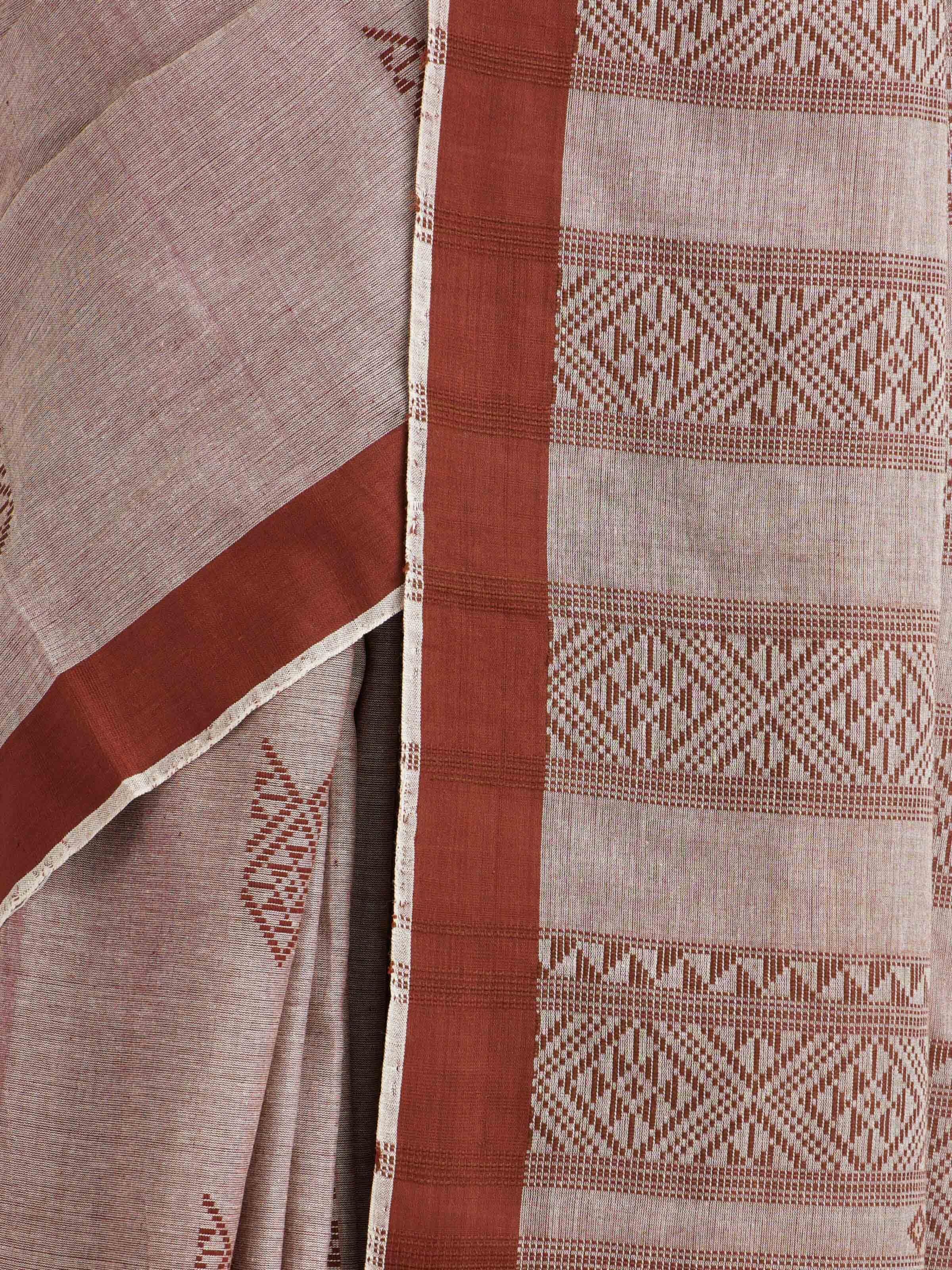 Brown Cotton Extra-weft Saree