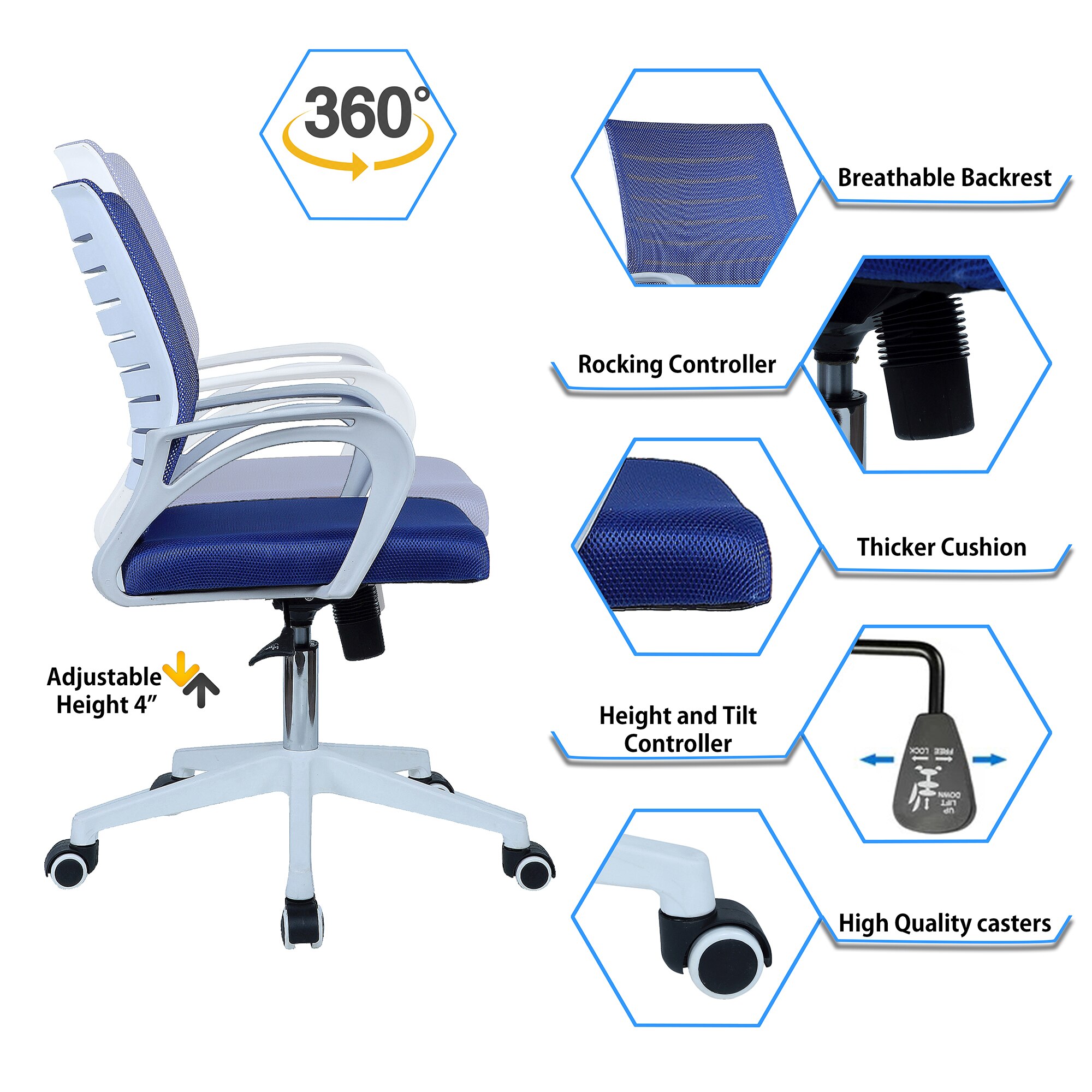Mmarveal Mid Back Ergonomic Chair in Blue Colour
