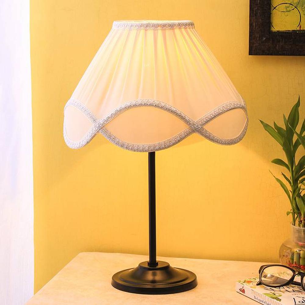 Bryden Off White Fabric Shade Table Lamp with Black Iron Base