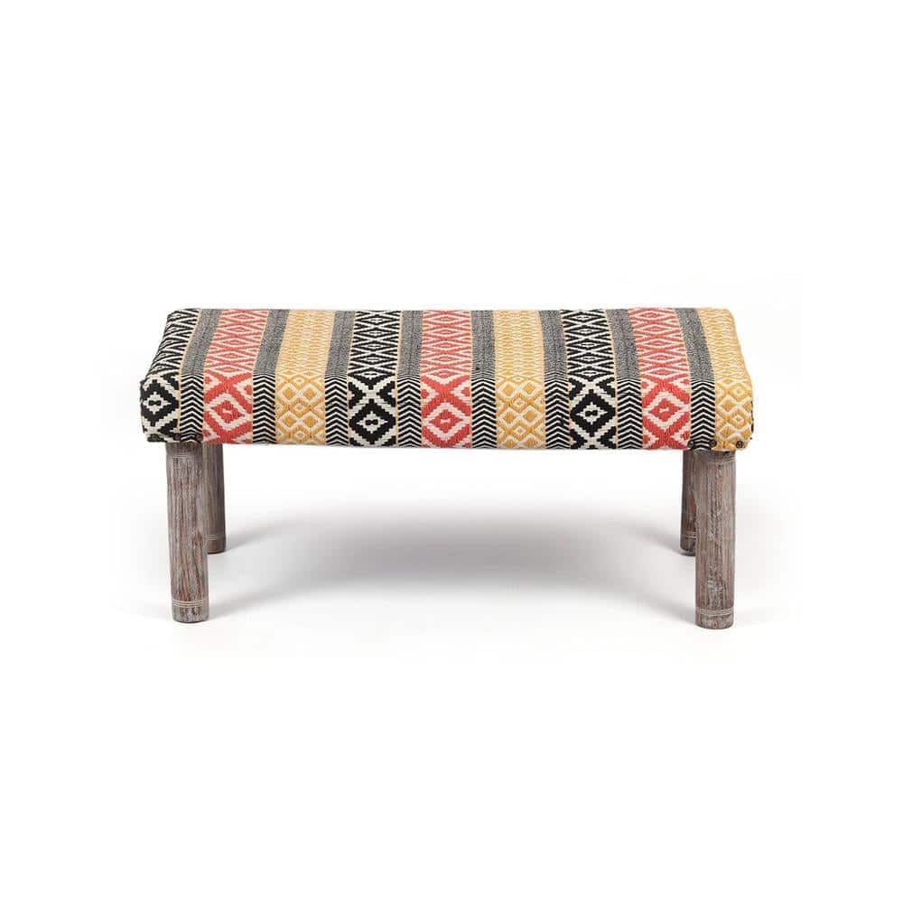 Camilla Solid Wood 2 Seater Bench In Stripe Multi Colour Jackard Fabric