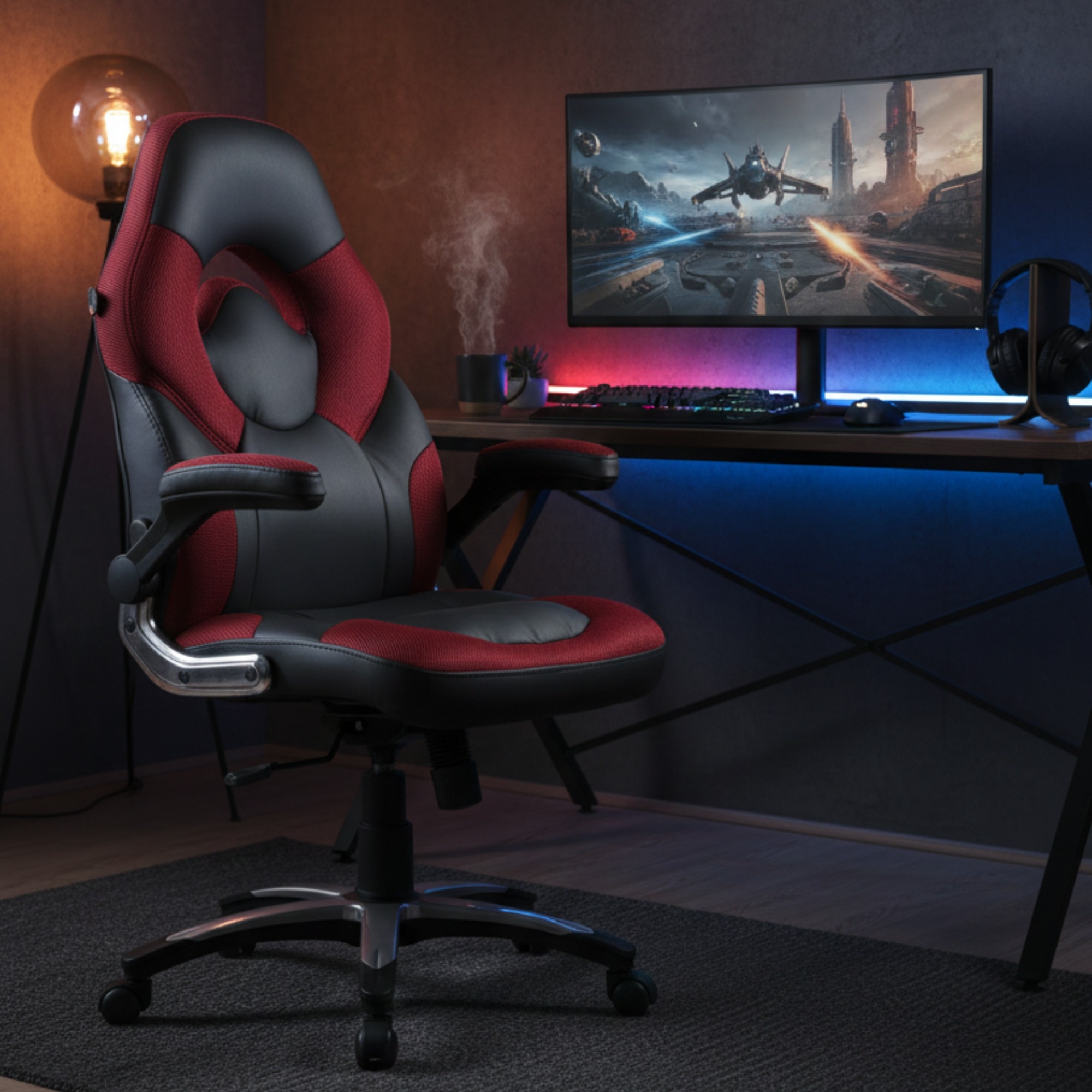 Stylish Gaming Chair In Black & Maroon - Adiko Systems