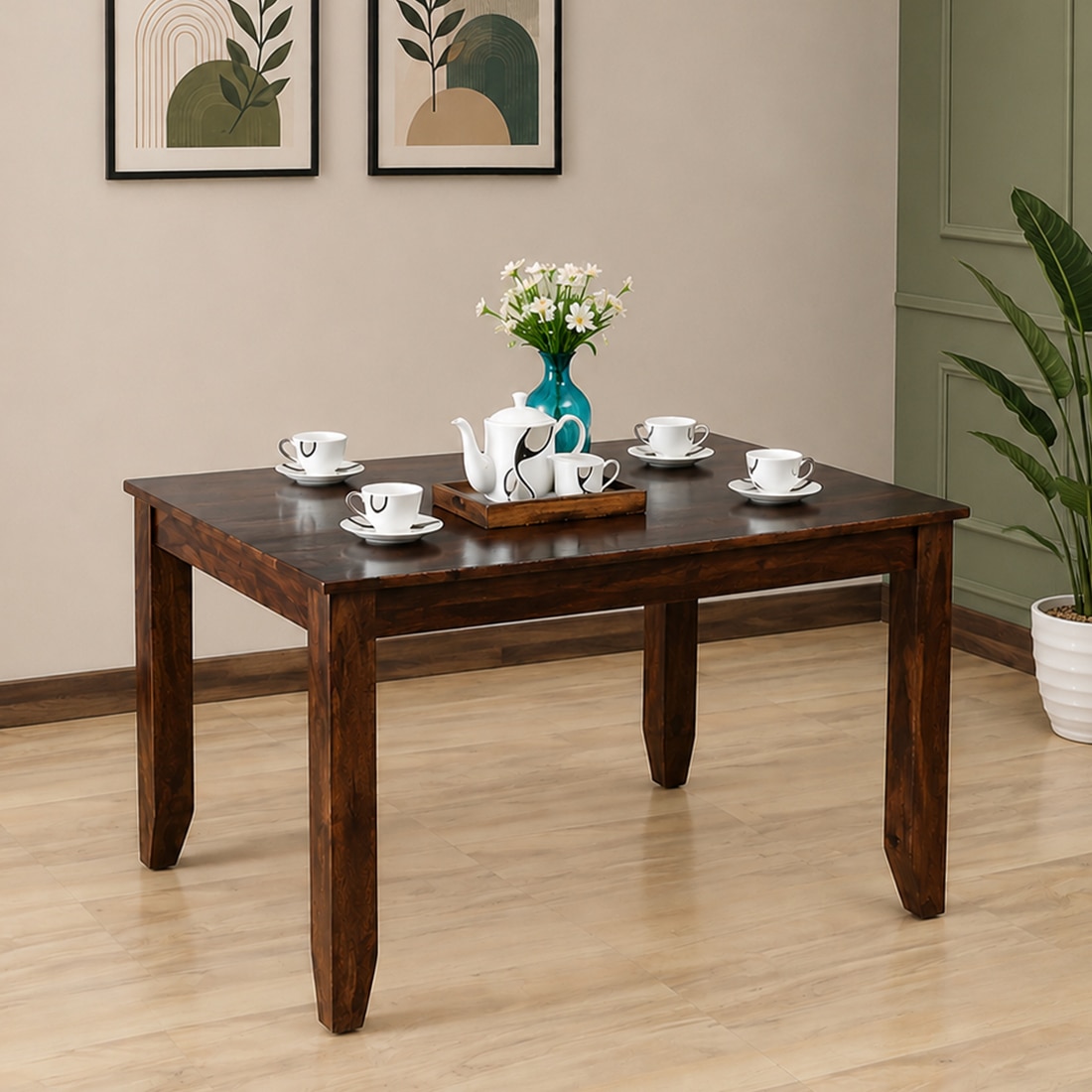 Herb Solid Wood 4 Seater Dining Table in Provincial Teak Finish - Jyoti Impex