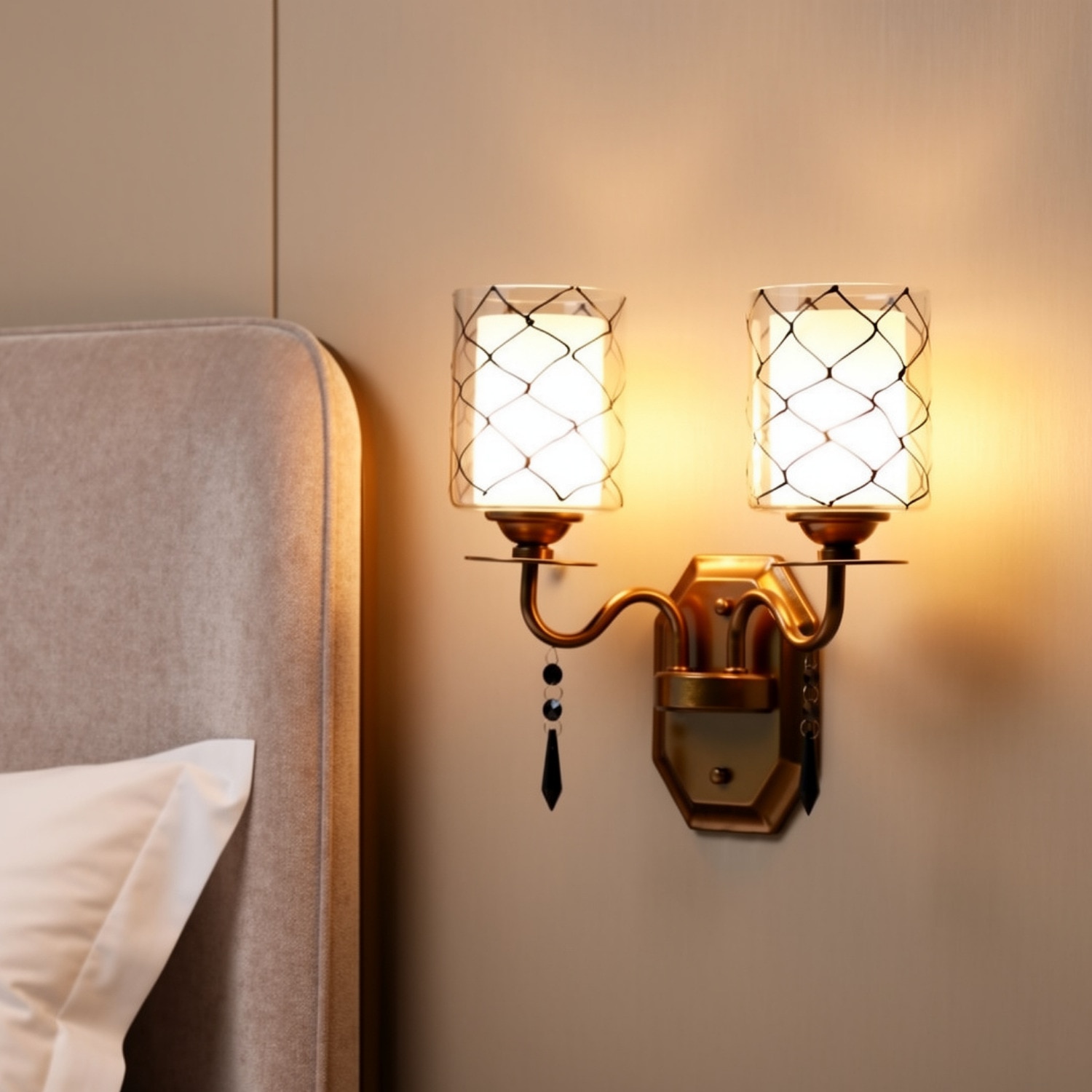 Eliante Modern Wall Lights Mild Steel & Glass Material Antique & Champaign Finish
