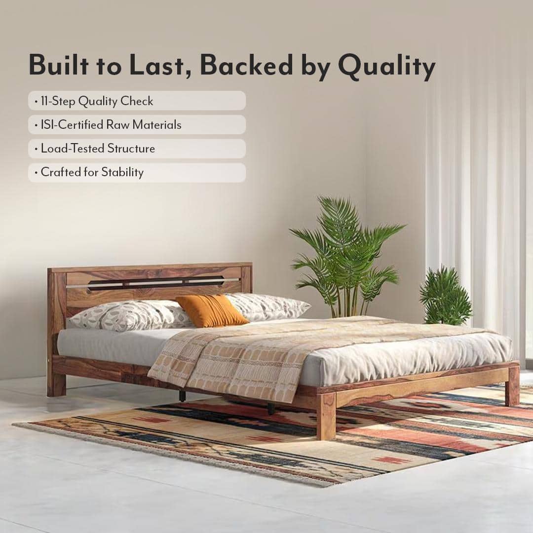 Amal Solid Wood Queen Size Bed In Teak Finish