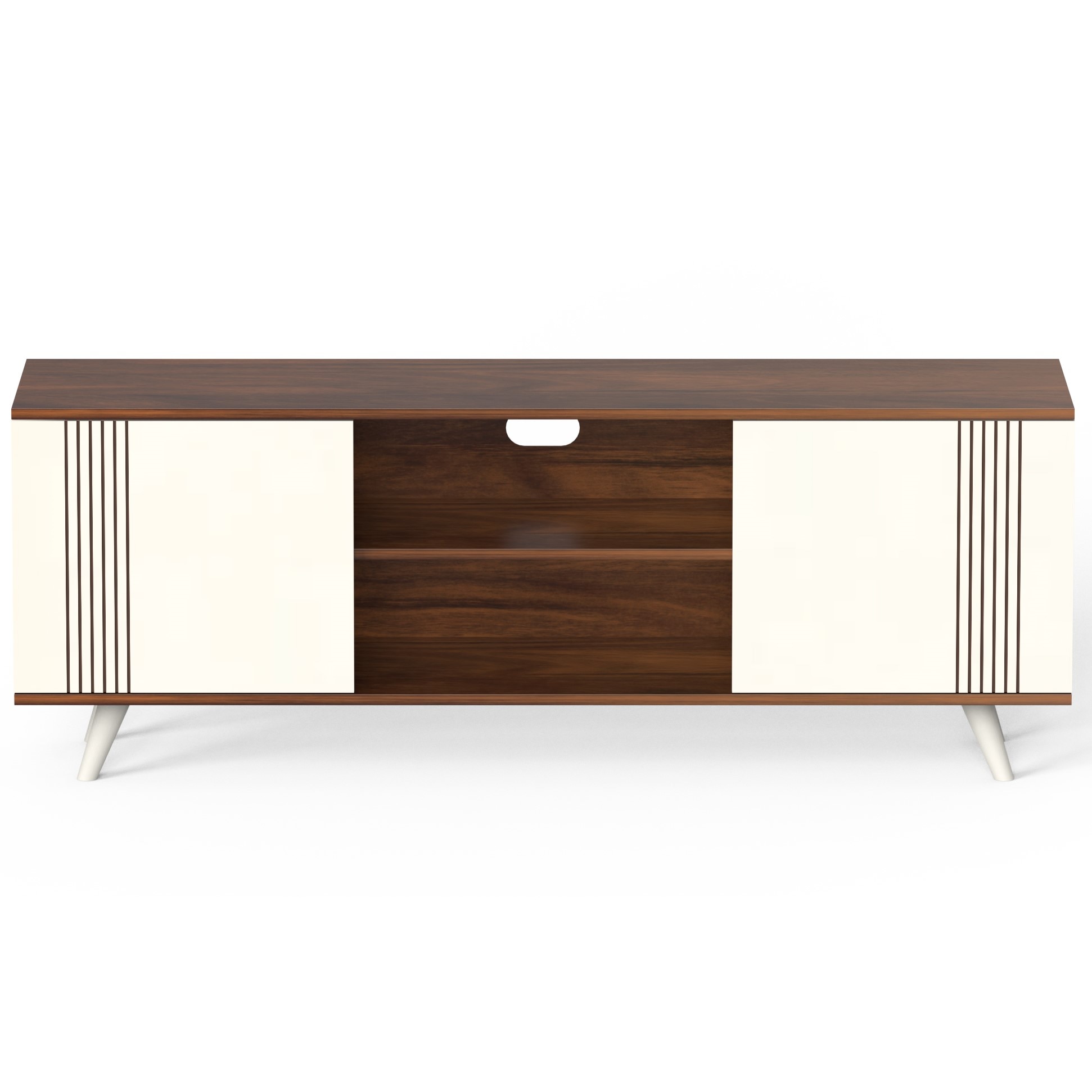 BLUEWUD Harmond Engineering Wood Floor Standing TV Entertainment Unit Set Top Box Stand/TV Cabinet Panel with Shelves for Books & D�cor Display Unit Bed Living Room Upto 55" (Brown Maple & White)