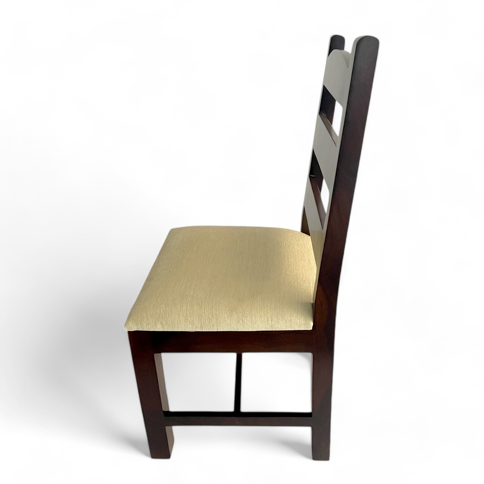 Newport Sheesham Wood   Dining Chair in Beige Mossy Fabric     DARK WALNUT FINISH