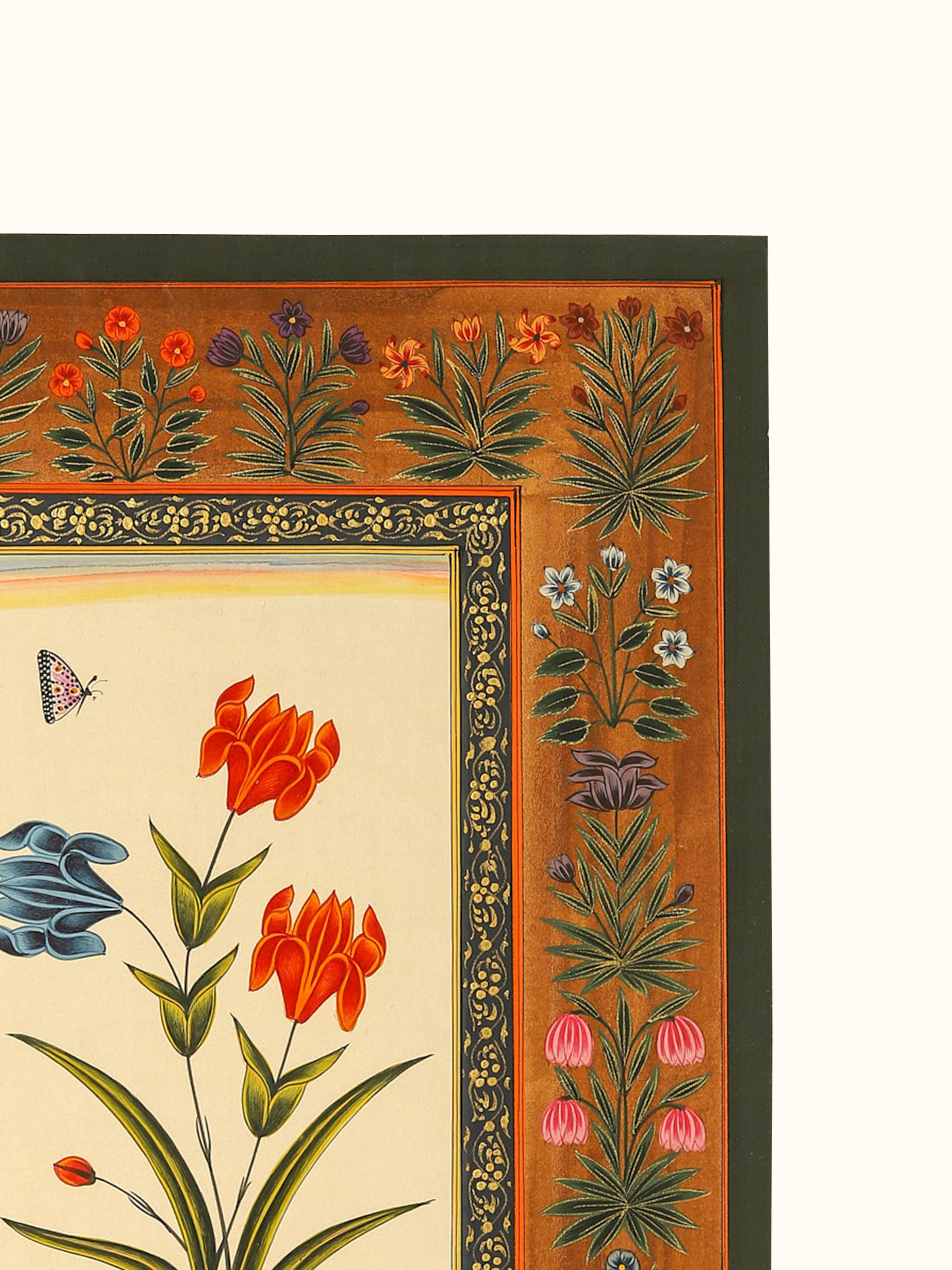 Flower Brown Border Miniature Painting
