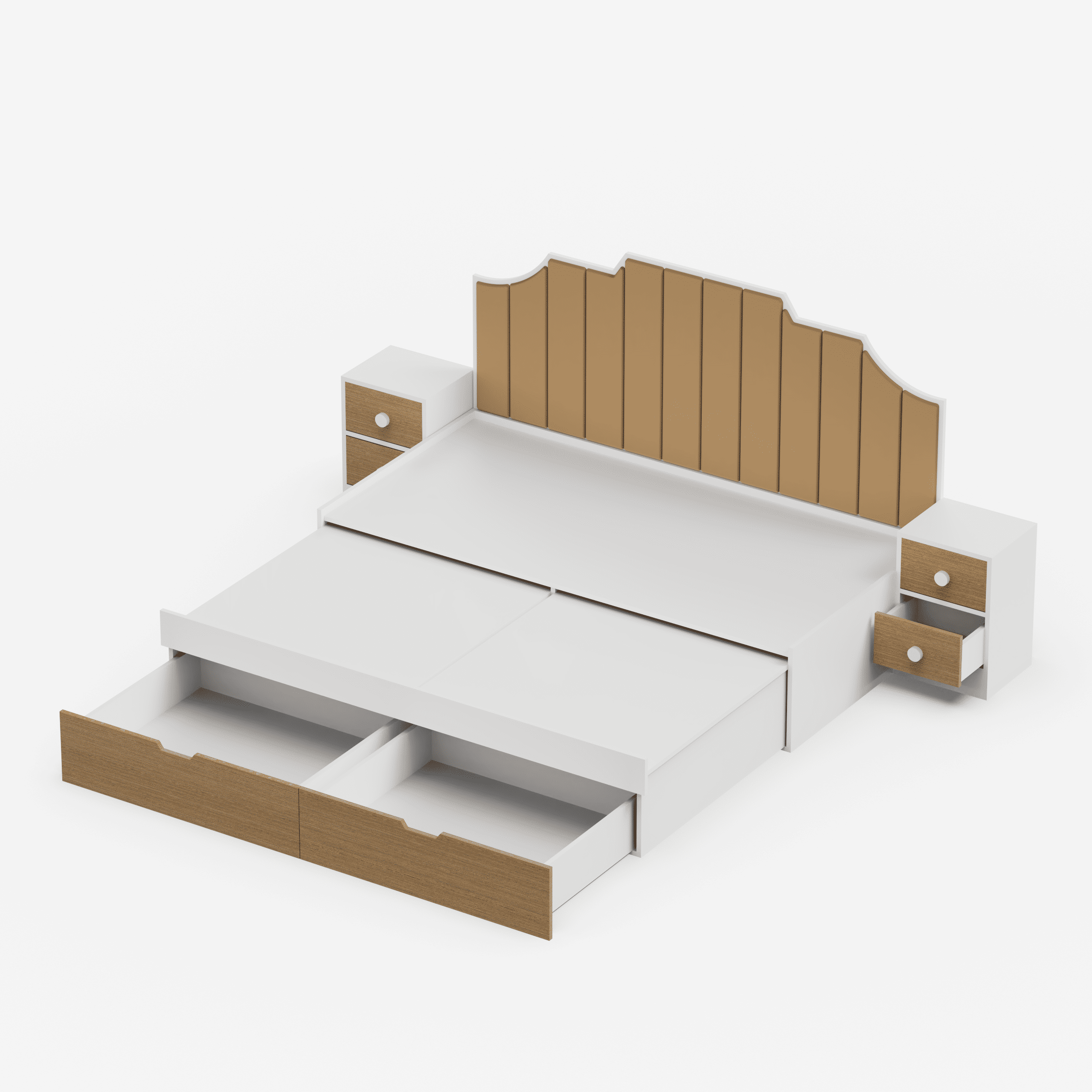 Pillowcastle Sofa Cum Bed Upholstered Bed With Brown Upholstered Panels At The Back In White and Brown Colour