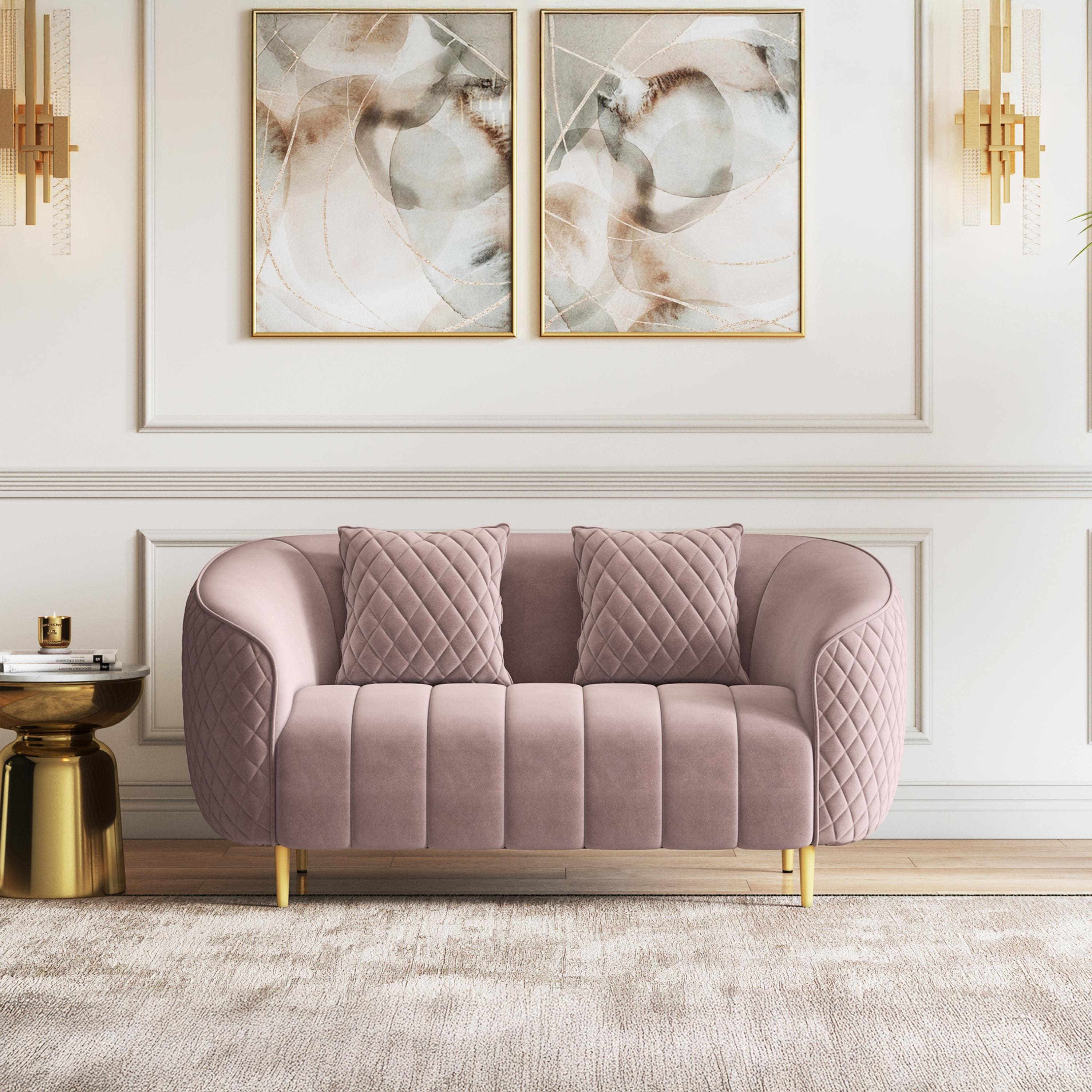 Amora 2 Seater Fabric Sofa in Faded Lilac Pink Velvet
