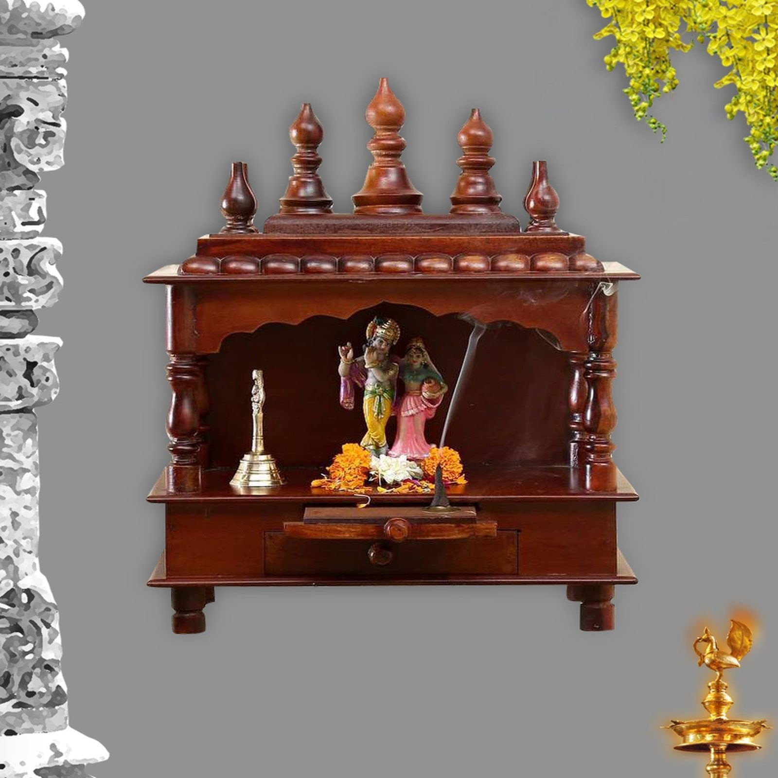 D'Dass Sheesham and Mdf Wooden Home Temple For Pooja Mandir For Home - D'DASS