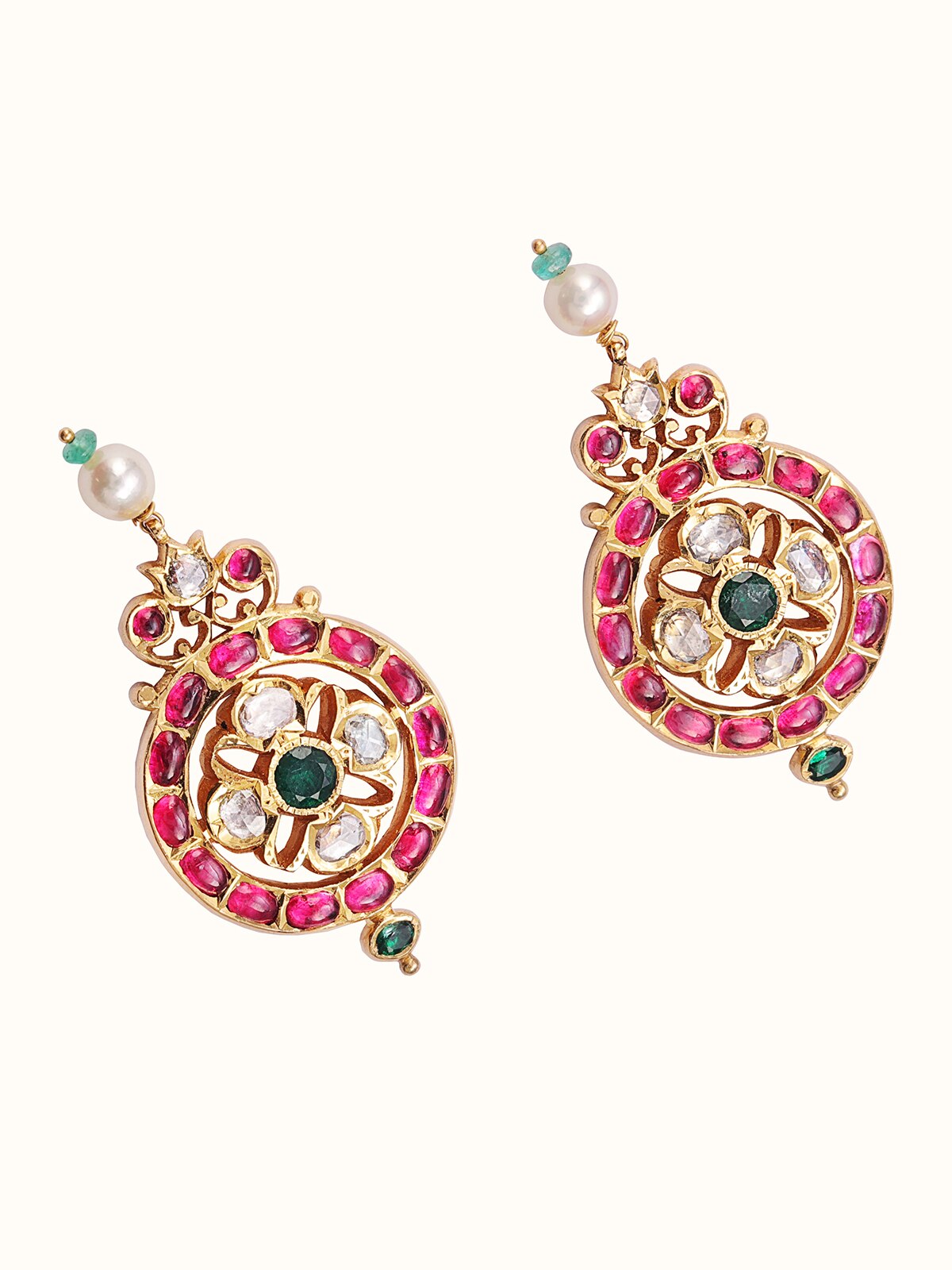 Angled view of Kundala Velai 22 Karat Gold Drop Earrings showcasing their refined gold design and elegant drop style.