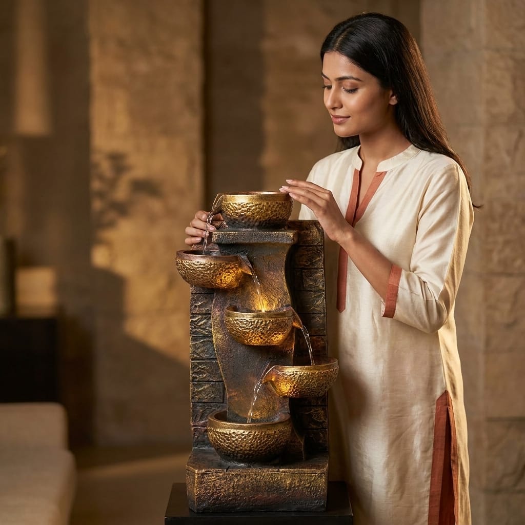 Water Fountain Zen Harmony Cascading Water Fountain in Multicolor Colour - Vedas