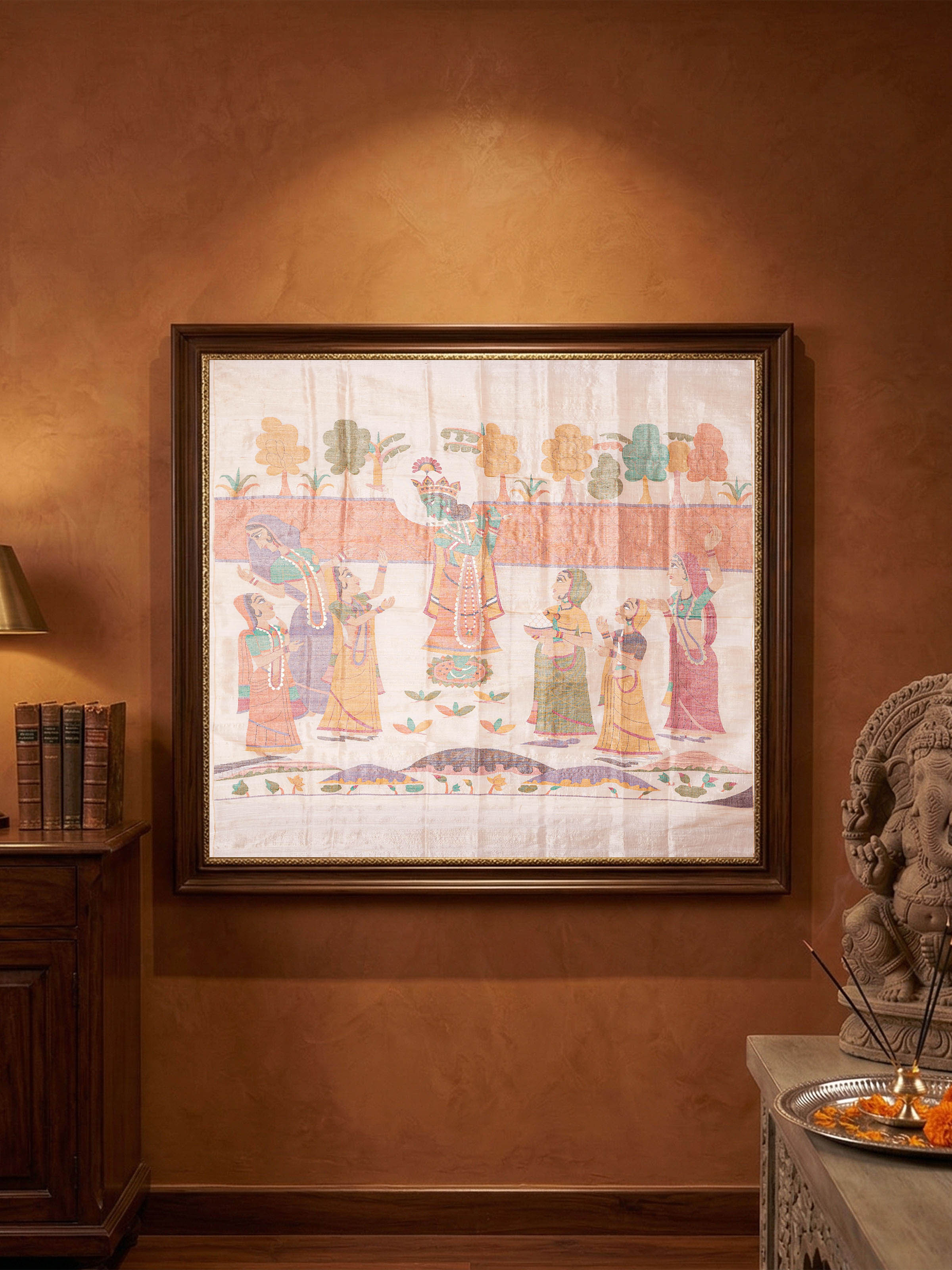 Krishna with Gopis Jamdani Wall Hanging