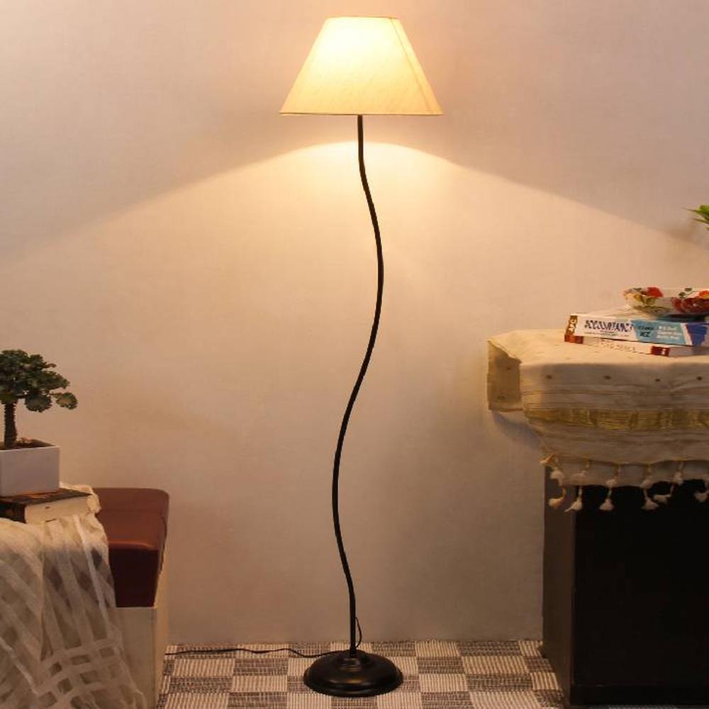 Hazel Off White Fabric Floor Lamp with Black Iron Base - Devansh