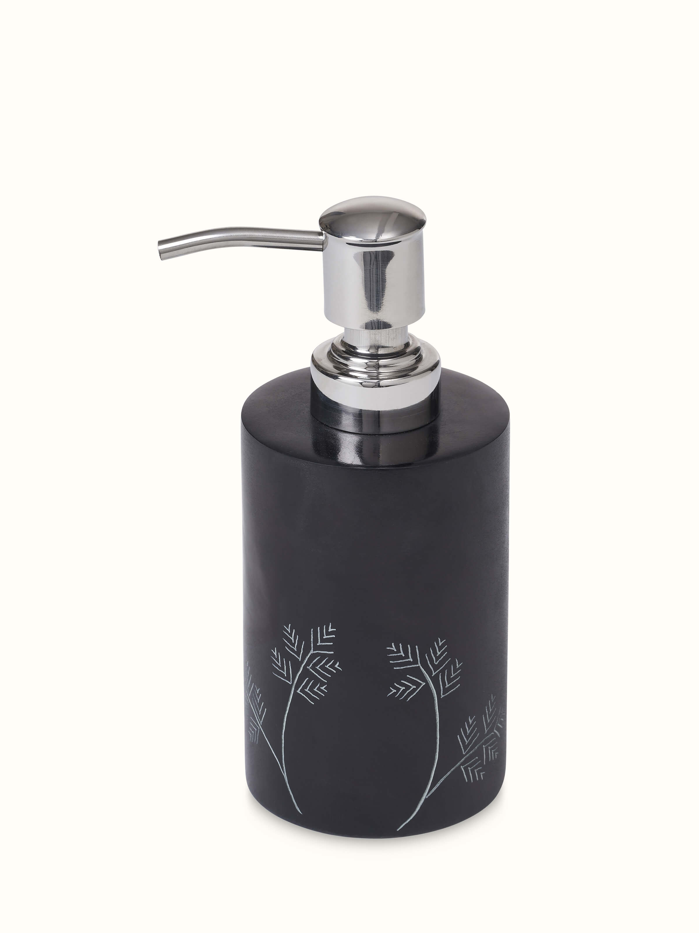 Close-up view of Natural Carved Stone Soap Dispenser showcasing fine details and the natural stone finish.