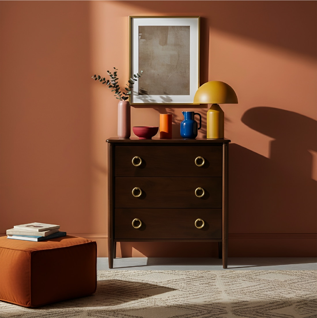 Reyna Ribbed Solid Wood Three Drawer Chest in Brown Colour - Orange Tree