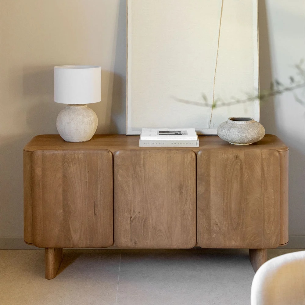 Adonis Solid Mango Wood Sideboard with 3 Door in White Wash Finish - Woodenmood