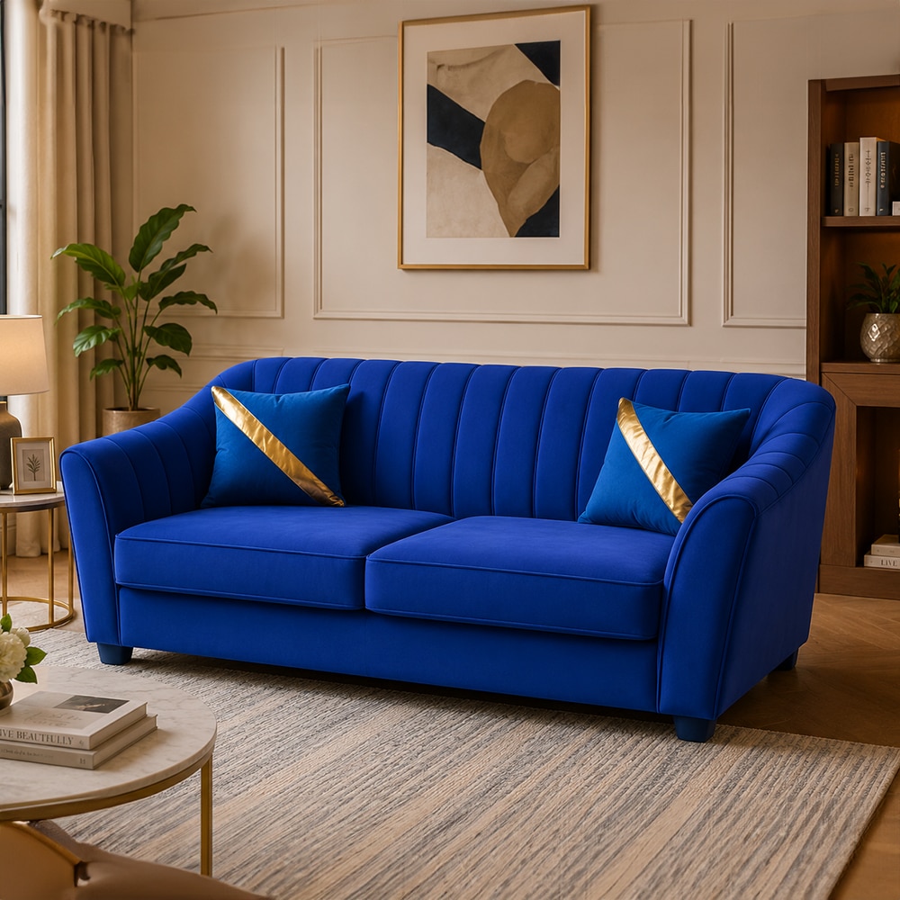 Hamaz 2 Seater Sofa In Fabric Blue Color - AIAN Enterprises