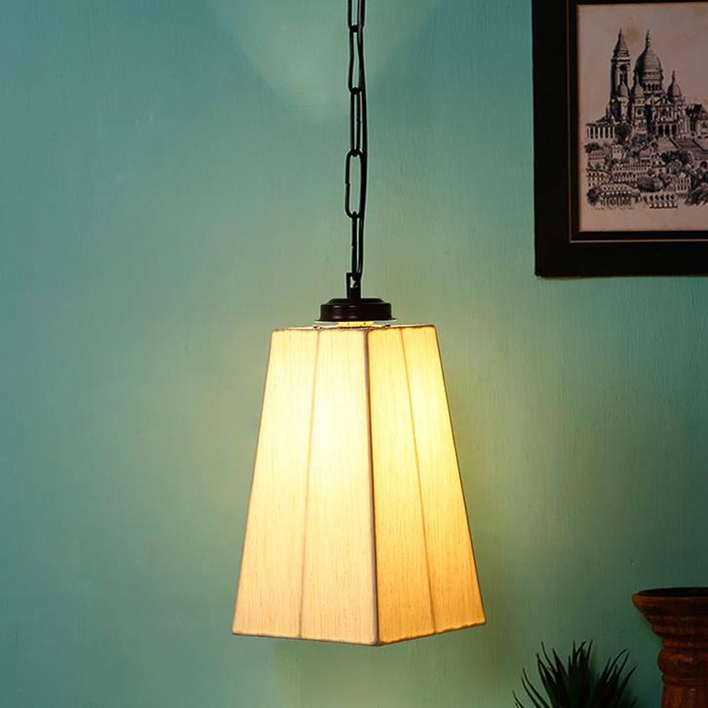 Hezekiah Off-White Fabric Hanging Light