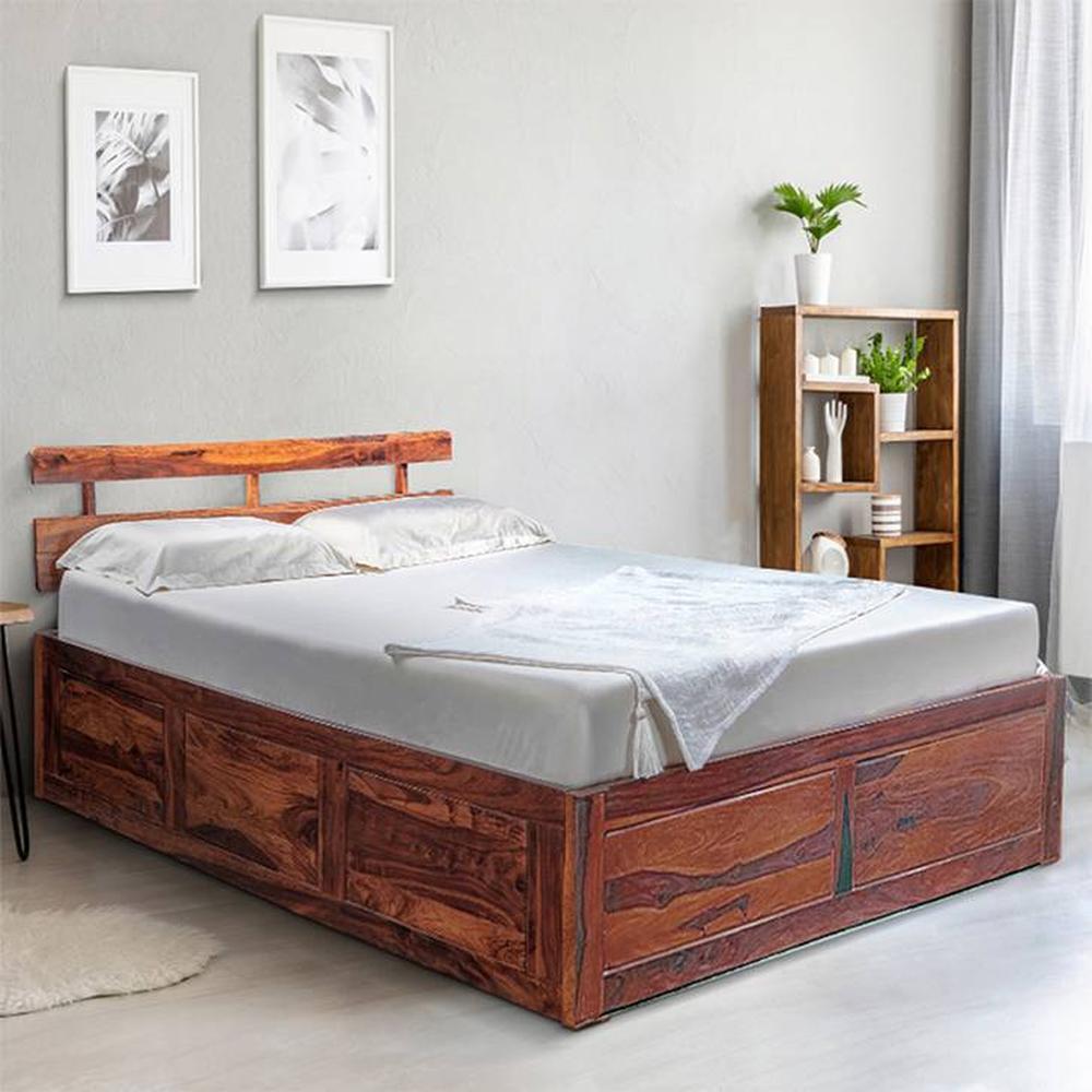 Admire Solid Wood King Size Box Storage Bed In Honey Finish