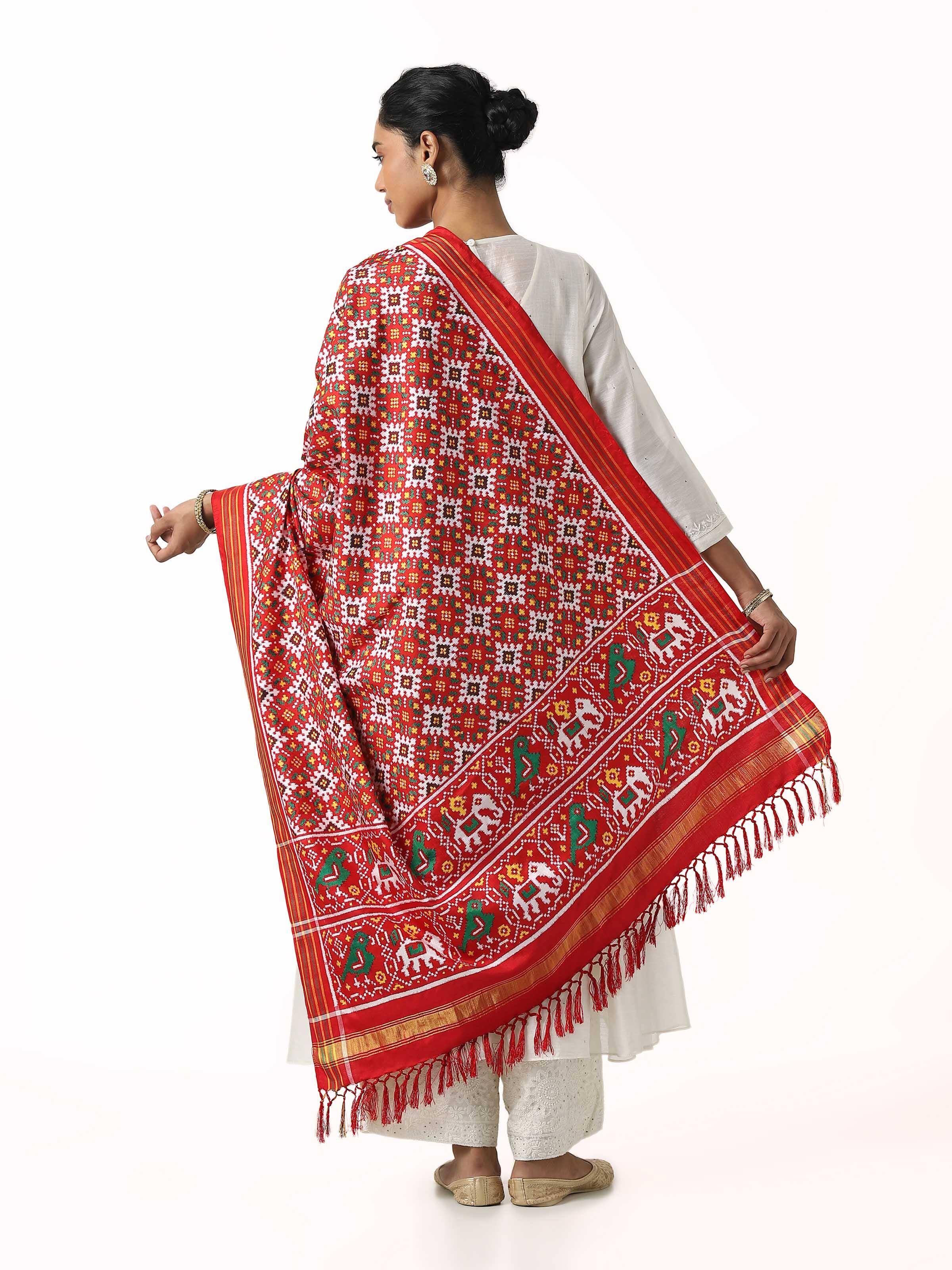 Pink Ikat Patan Patola Handwoven Dupatta
