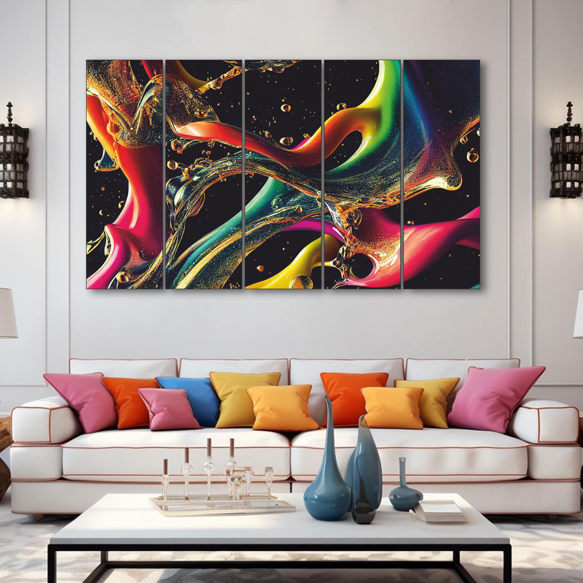 The Castle Decor Rainbow Colour Wall Art Set of 5 27x48 Inch - The Castle Decor