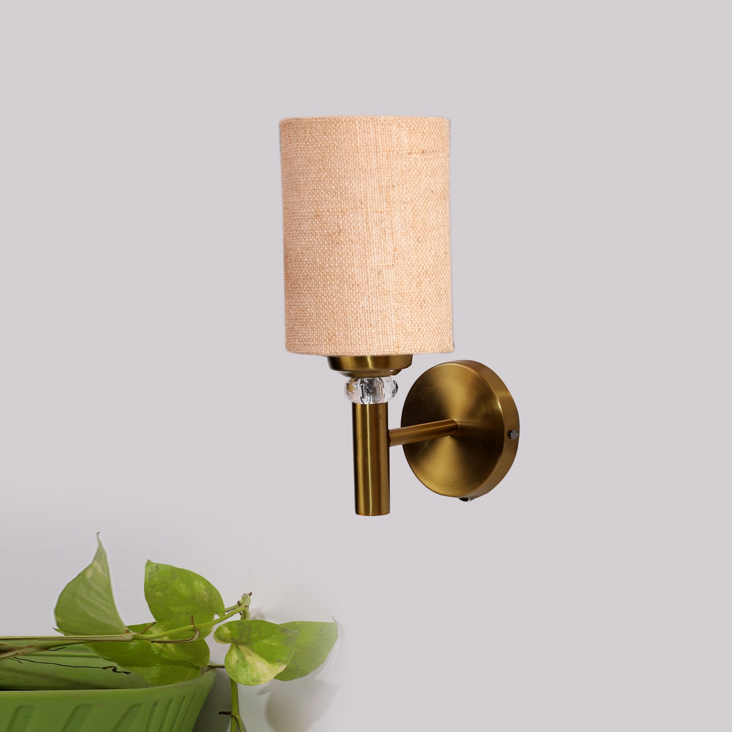 Devansh Metal Electric Wall Light in Gold Colour with Beige Shade Count of 1 Light - Devansh