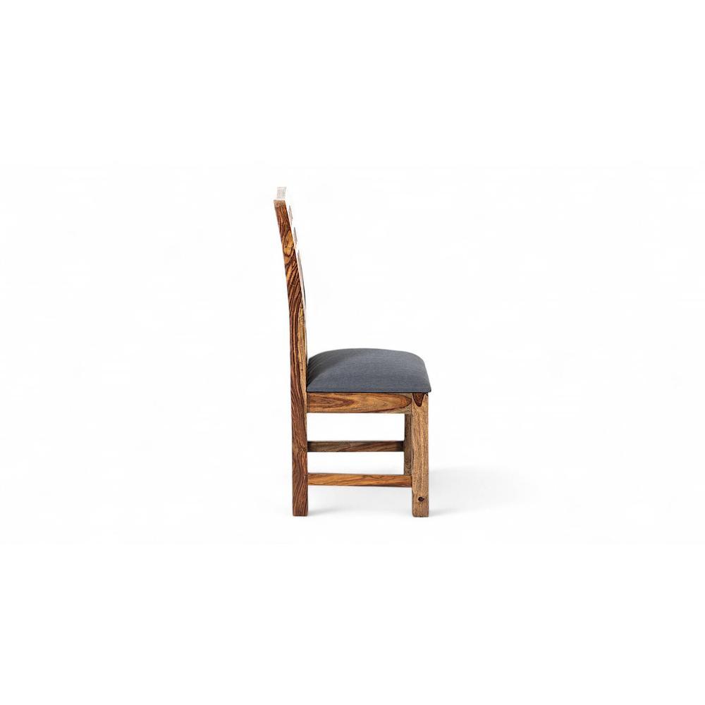 Columbus wood Set of 2 Dining Chairs in Anchor Grey Fabric Cushioning with TEAK FINISH