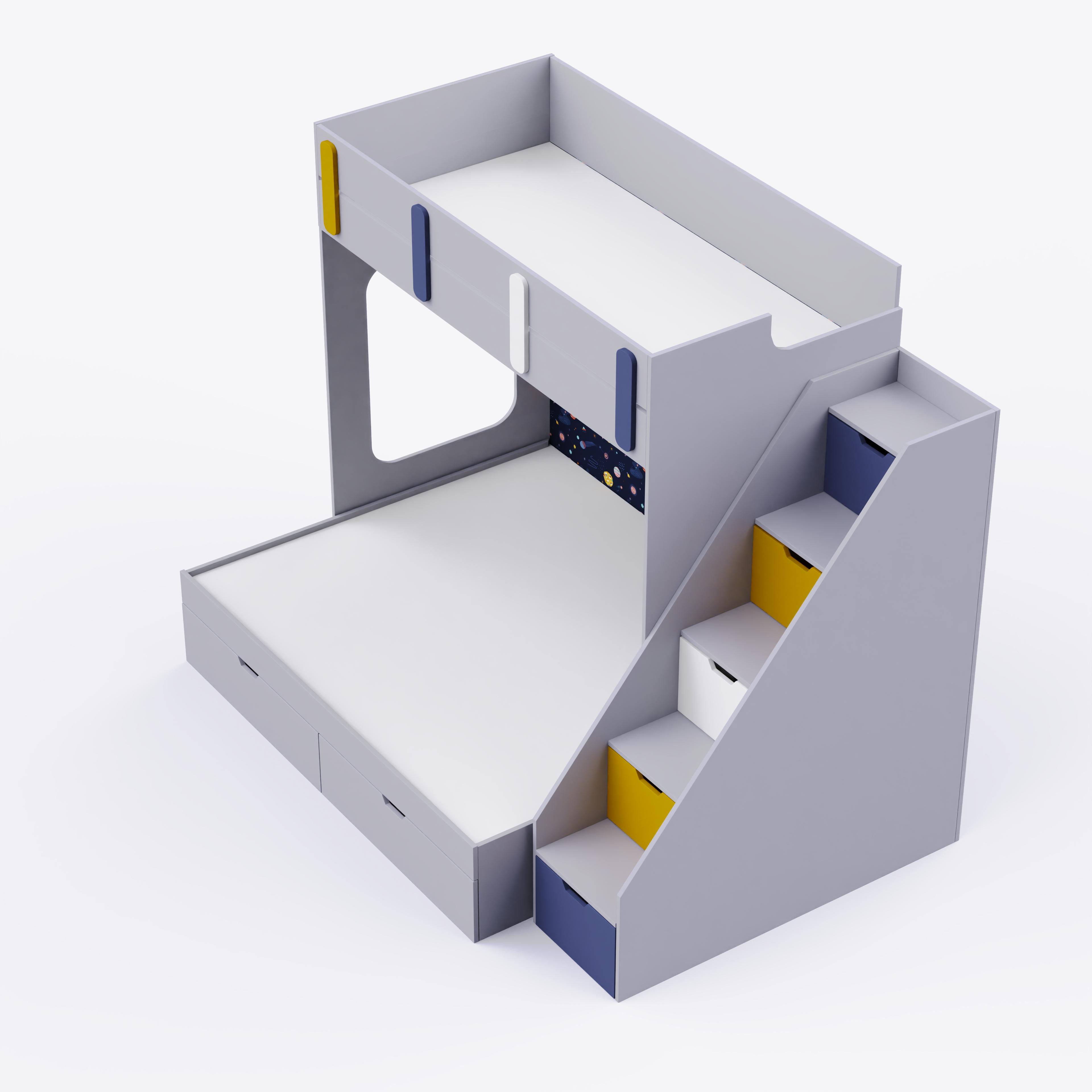 Pattern Dreams Bunk Bed  6X5 (Drawers On Wheels) In Grey Colour