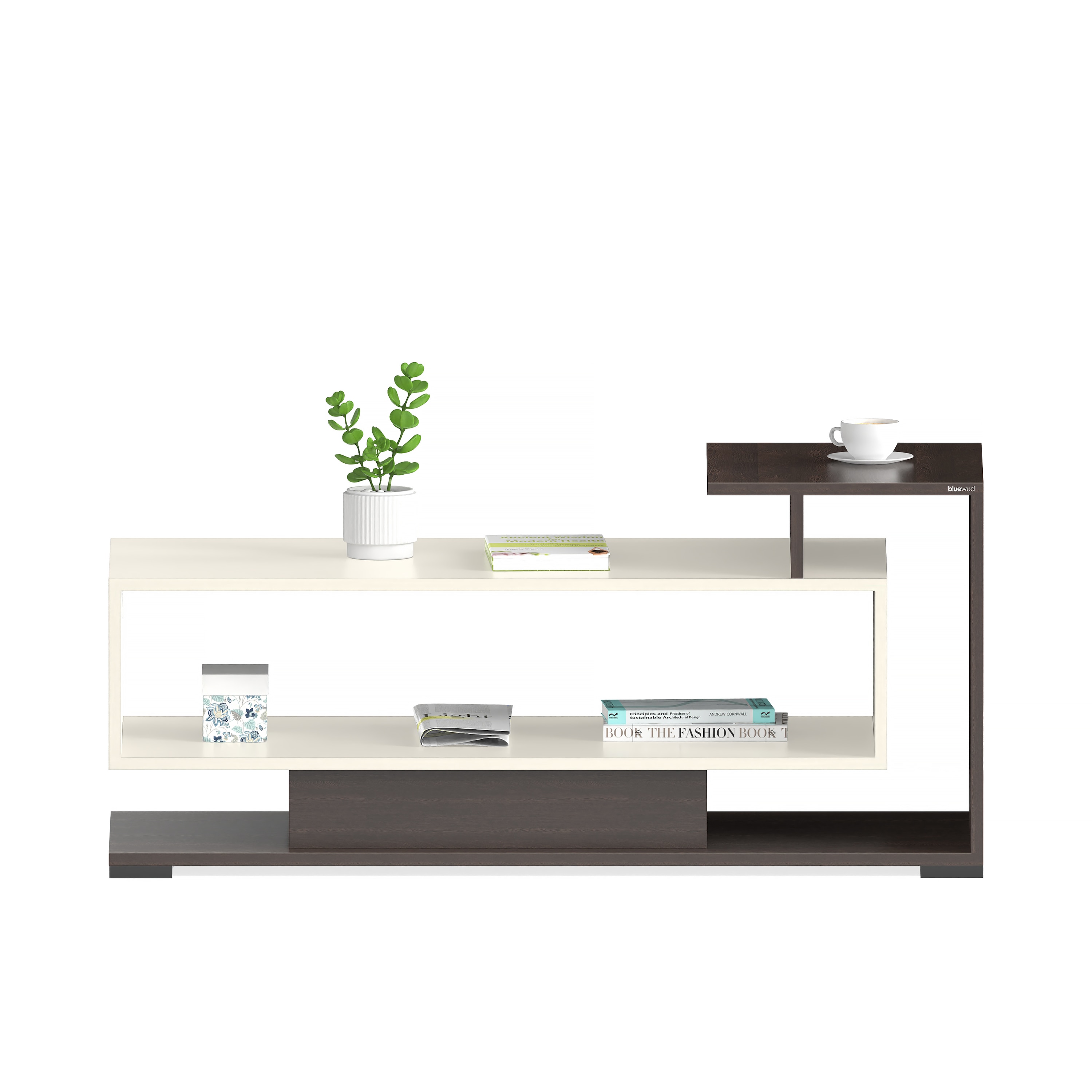 BLUEWUD Declove Engineered Wood Coffee Center Sofa Tea/Teapoy Console Table for Sofa Set Living Room Home Hall (Wenge & White)