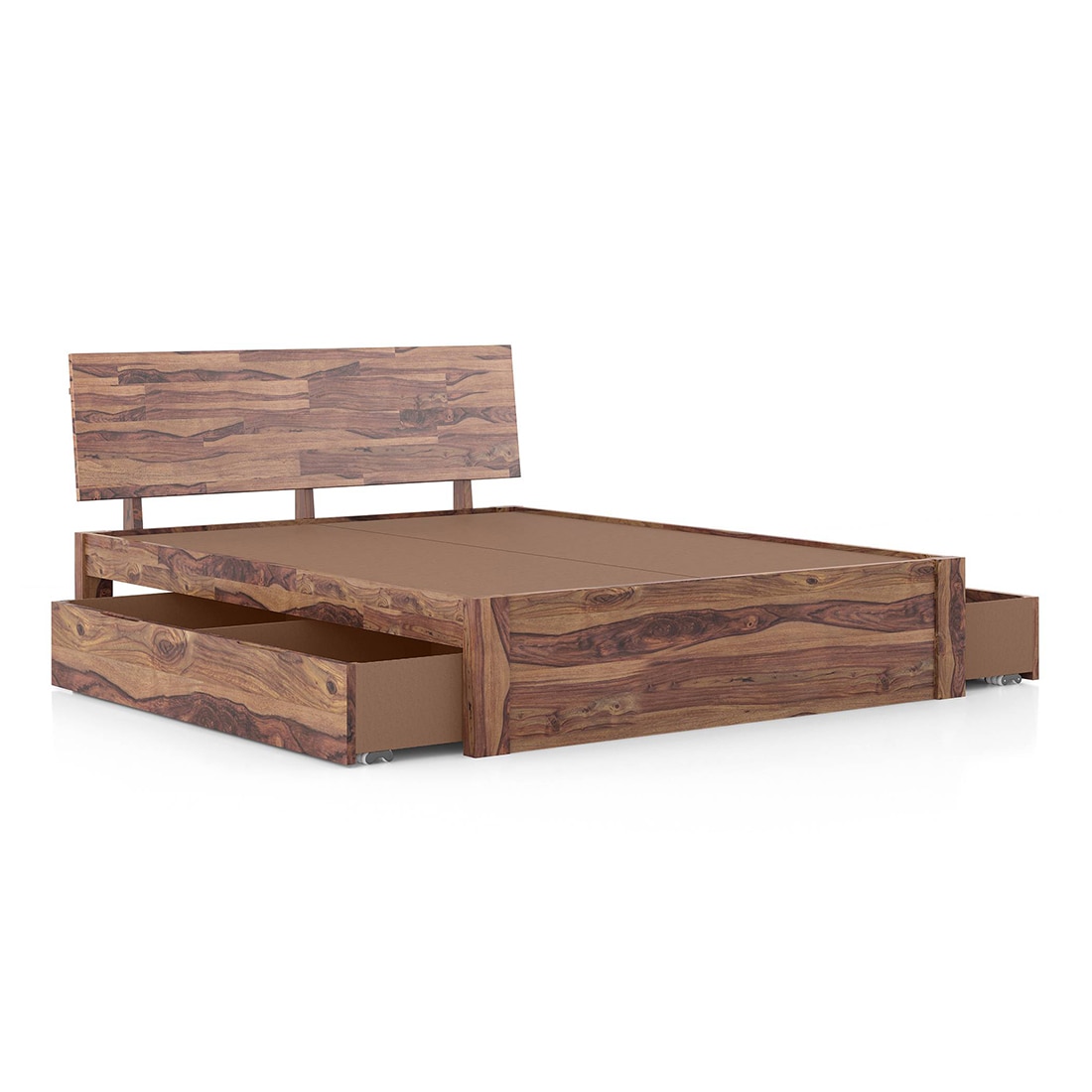 Boston Solid Wood King Size Drawer Storage Bed In Teak Finish