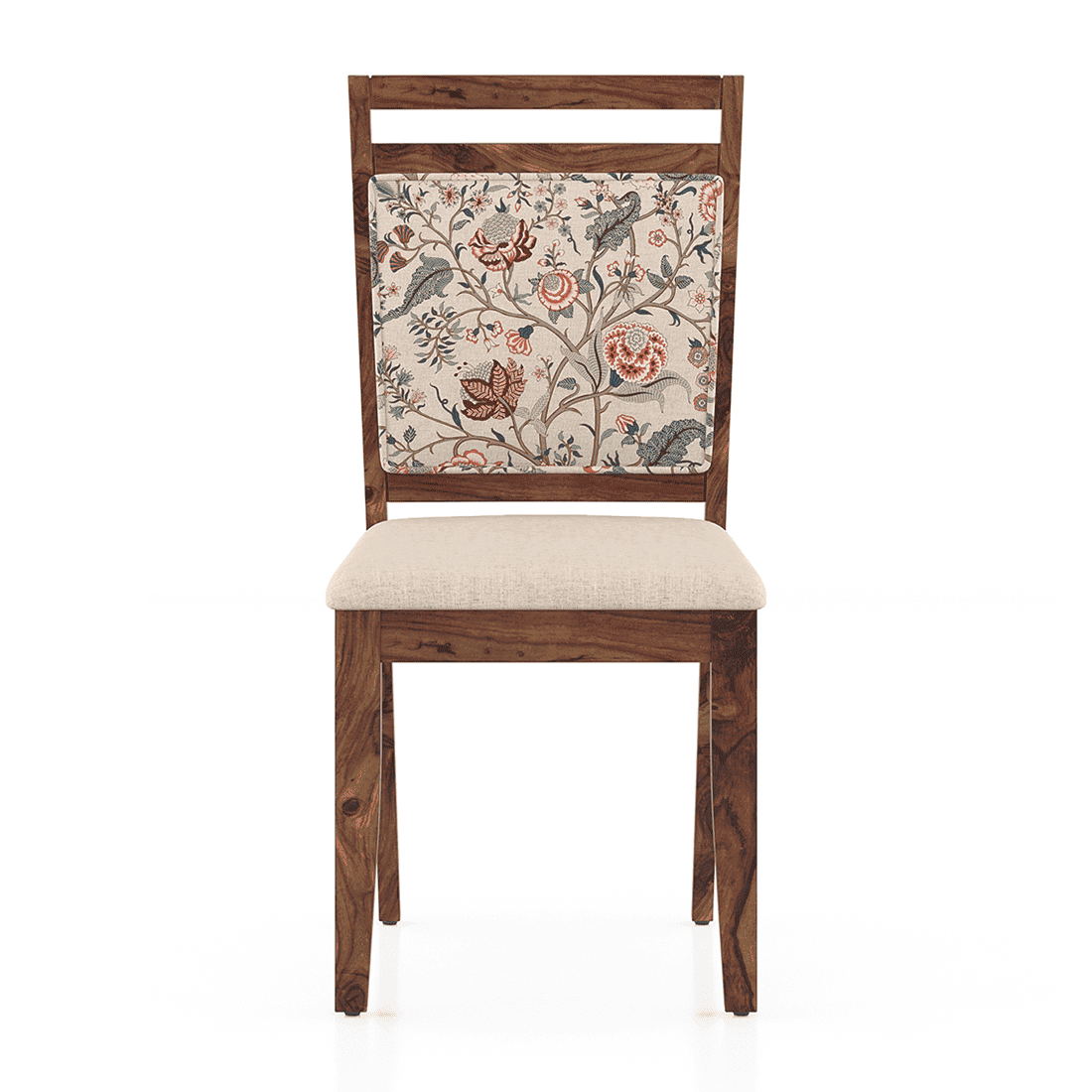 Fidora 4 Seater Dining Table With Set Of 4 Alaine Dining Chairs (Colour- Calico Floral Retreat & Pony Beige, Finish- Teak)