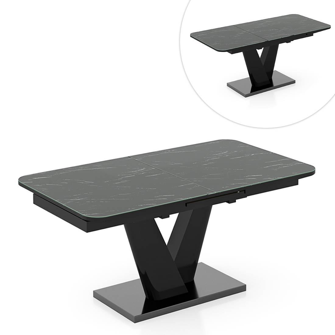 Caribu 6 To 8 Extendable Dining Table With Set Of 6 Doris Swivel Accent Chairs (Colour- Dark Grey, Finish- Black High Gloss)