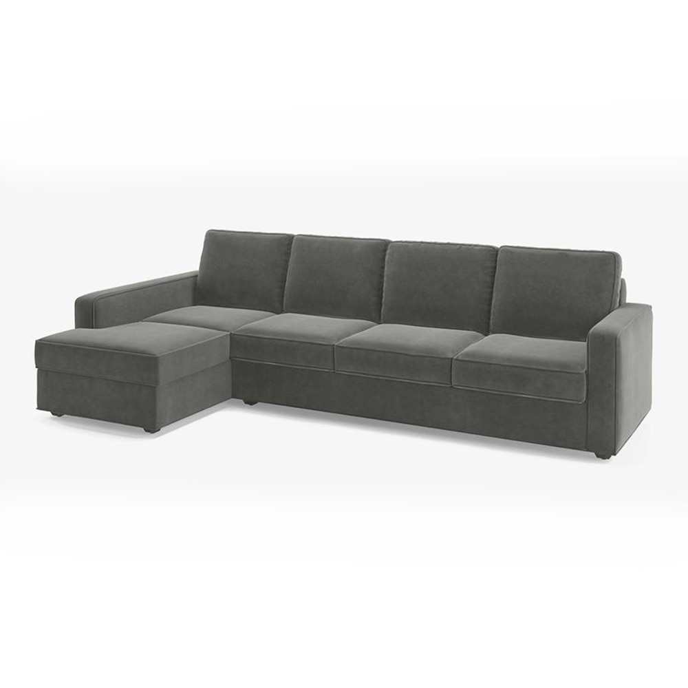 Apollo Compact Sofa (Colour : Ash Grey Velvet, Cushion : Hard, Back Type : Regular, Seating Capacity : Left Aligned 3 Seater + Left Aligned Chaise + Ottoman) - Urban Ladder