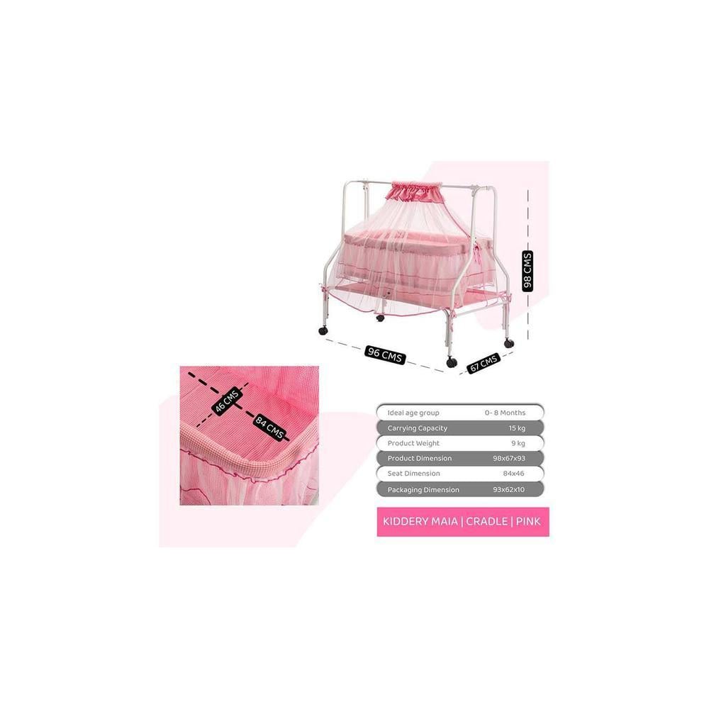 Maia Stainless Steel Baby Cradle with Mosquito Net Florals & Stripes