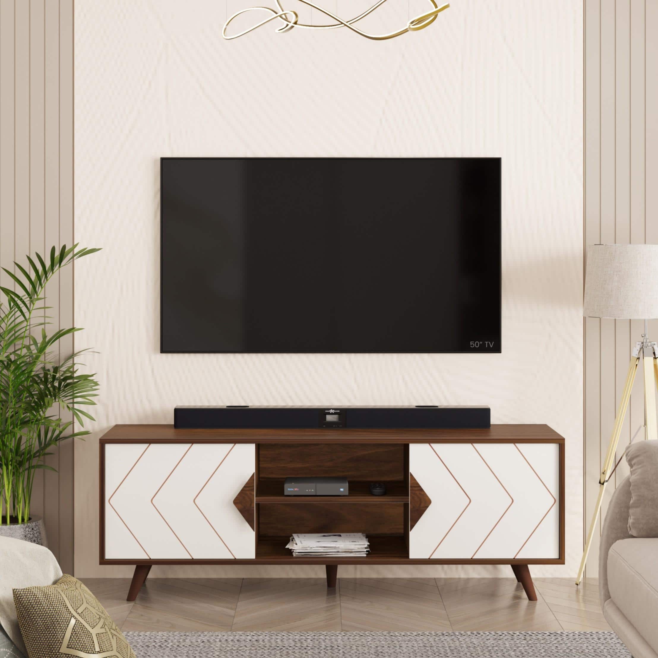 Wilbrome Mini Engineering Wood Floor Standing Tv Entertainment In Brown Maple & White Finish