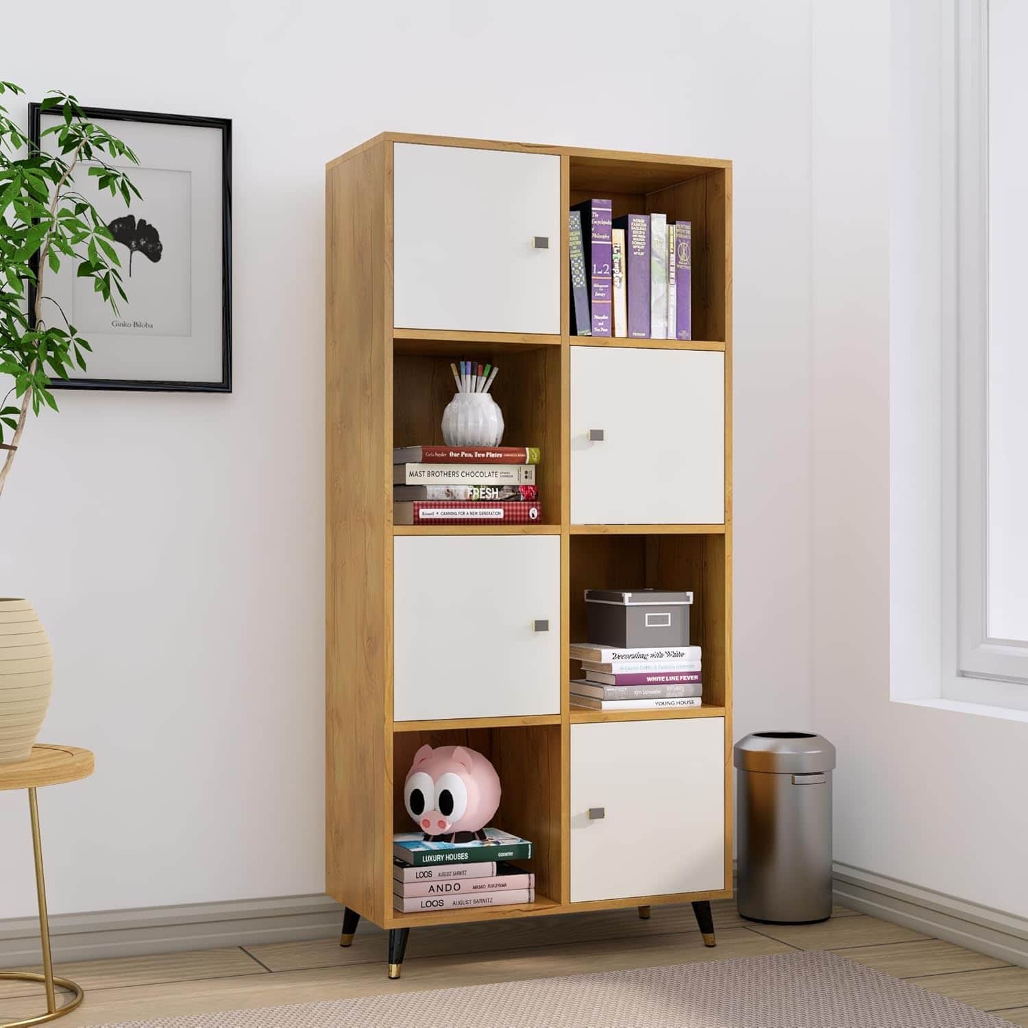 Hexa Engineered Wood Bookshelf Multipurpose Storage Rack in Giant Wood and Frosty White - HexaRed