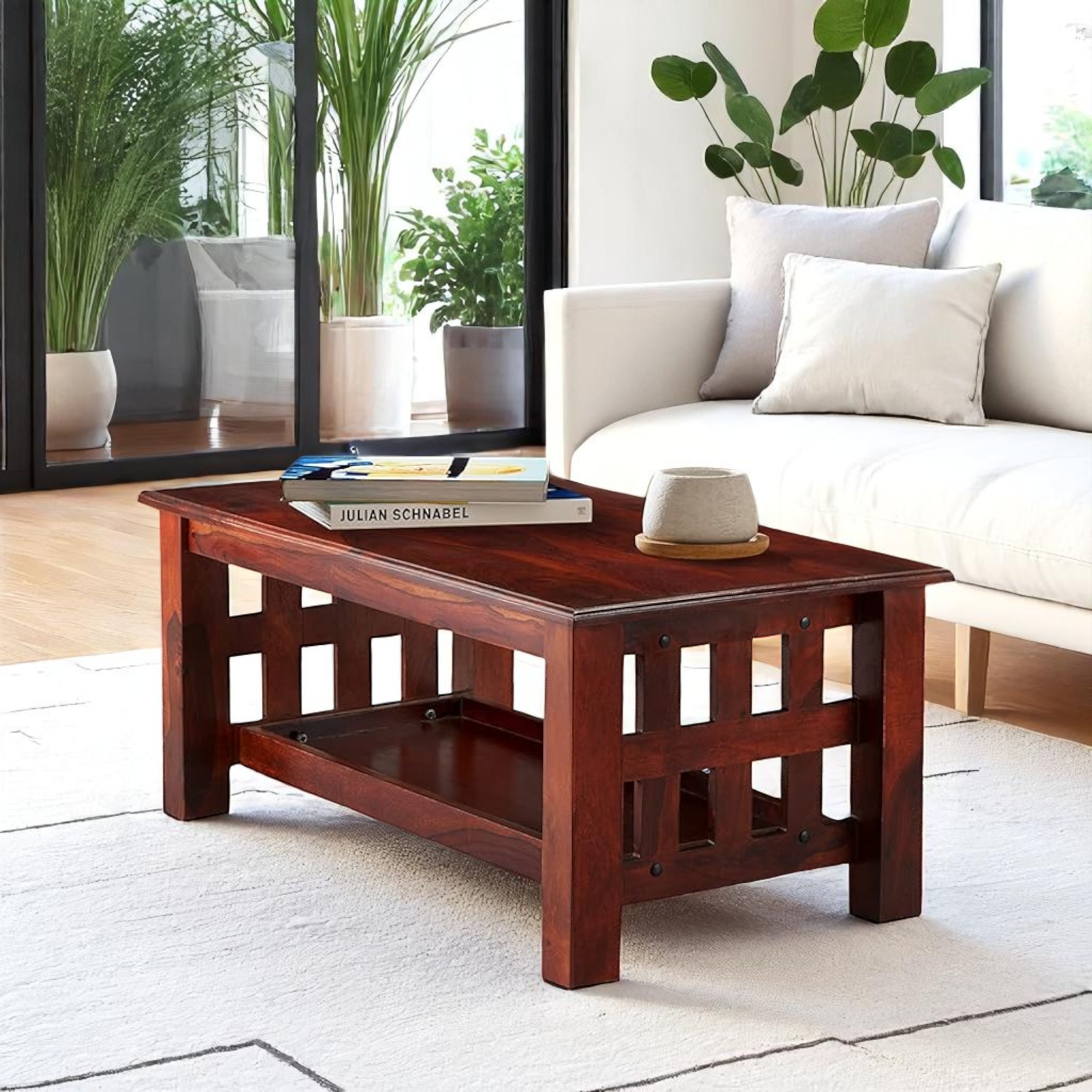 Blairs Sheesham Wood Accent Rectangle Coffee Table In Honey Finish