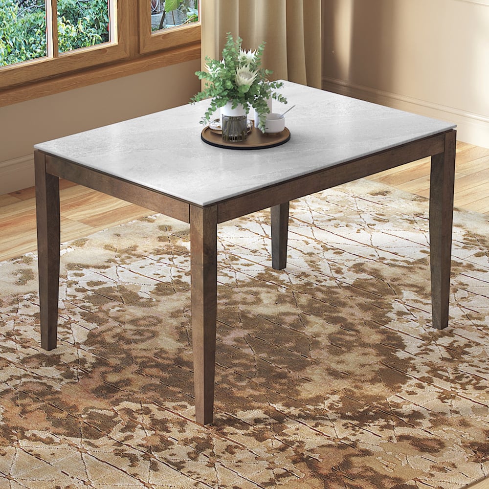 Emry Rectangular Aurora Pearl Ceramic 4 Seater Dining Table In Danish Walnut Finish