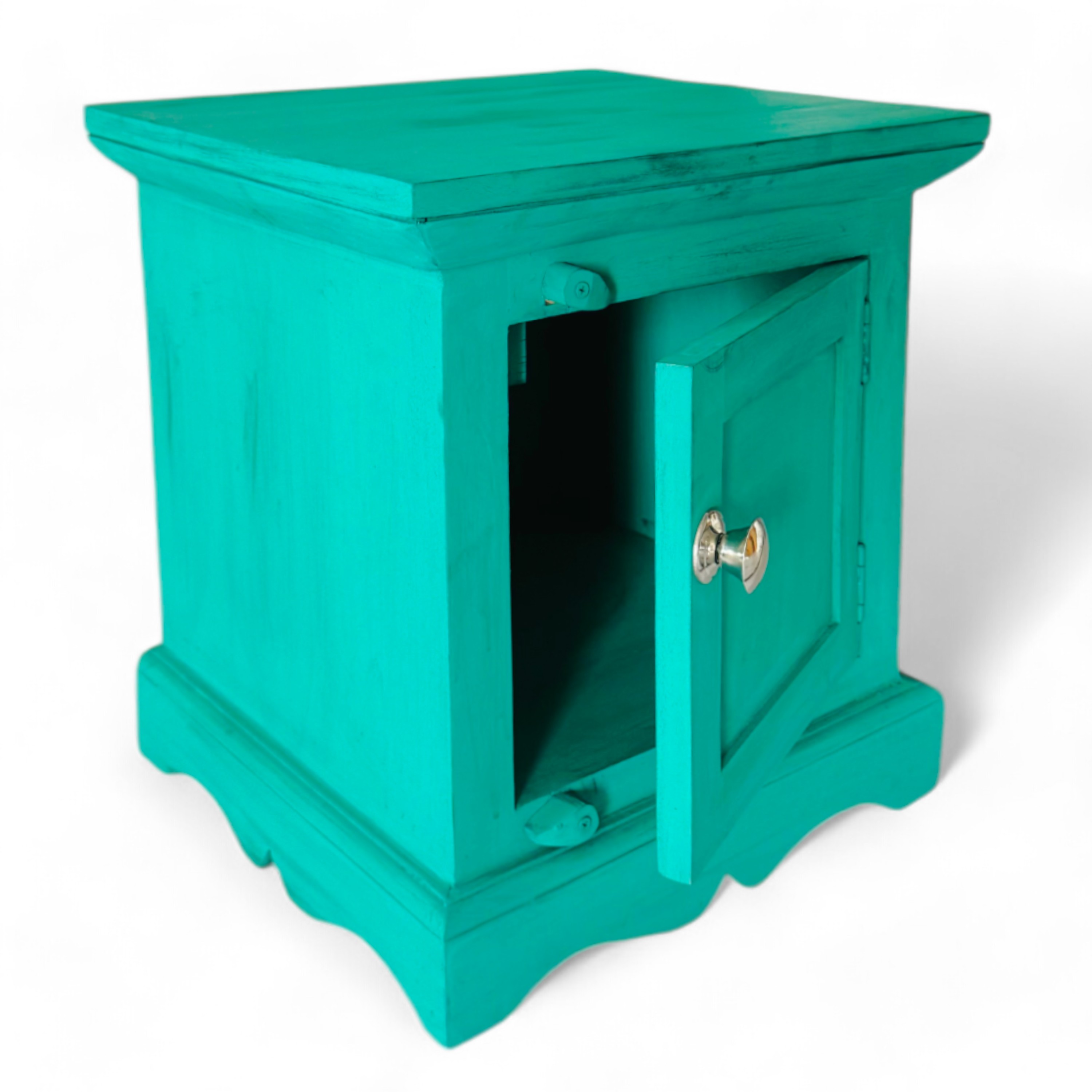 Queens Sheesham Wood Bedside Table in Antique Green Finish