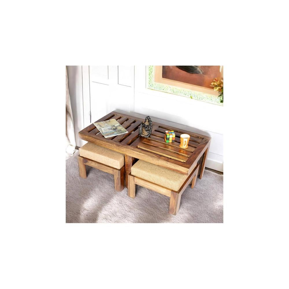 Irish Sheesham Wood 2 Seater Coffee Table Set In Teak Finish
